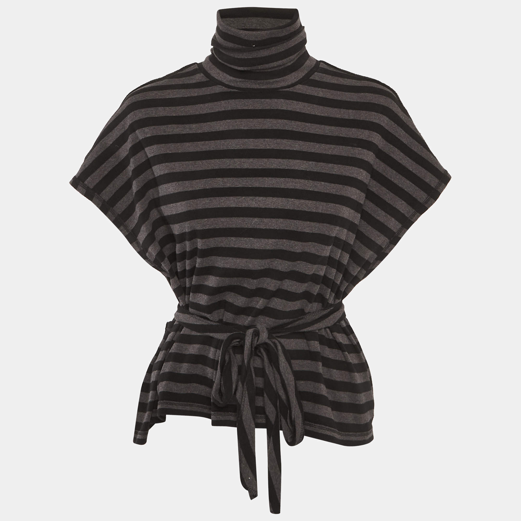 مملوكة مسبقًا Sonia Rykiel Grey Striped Jersey Belted Top M