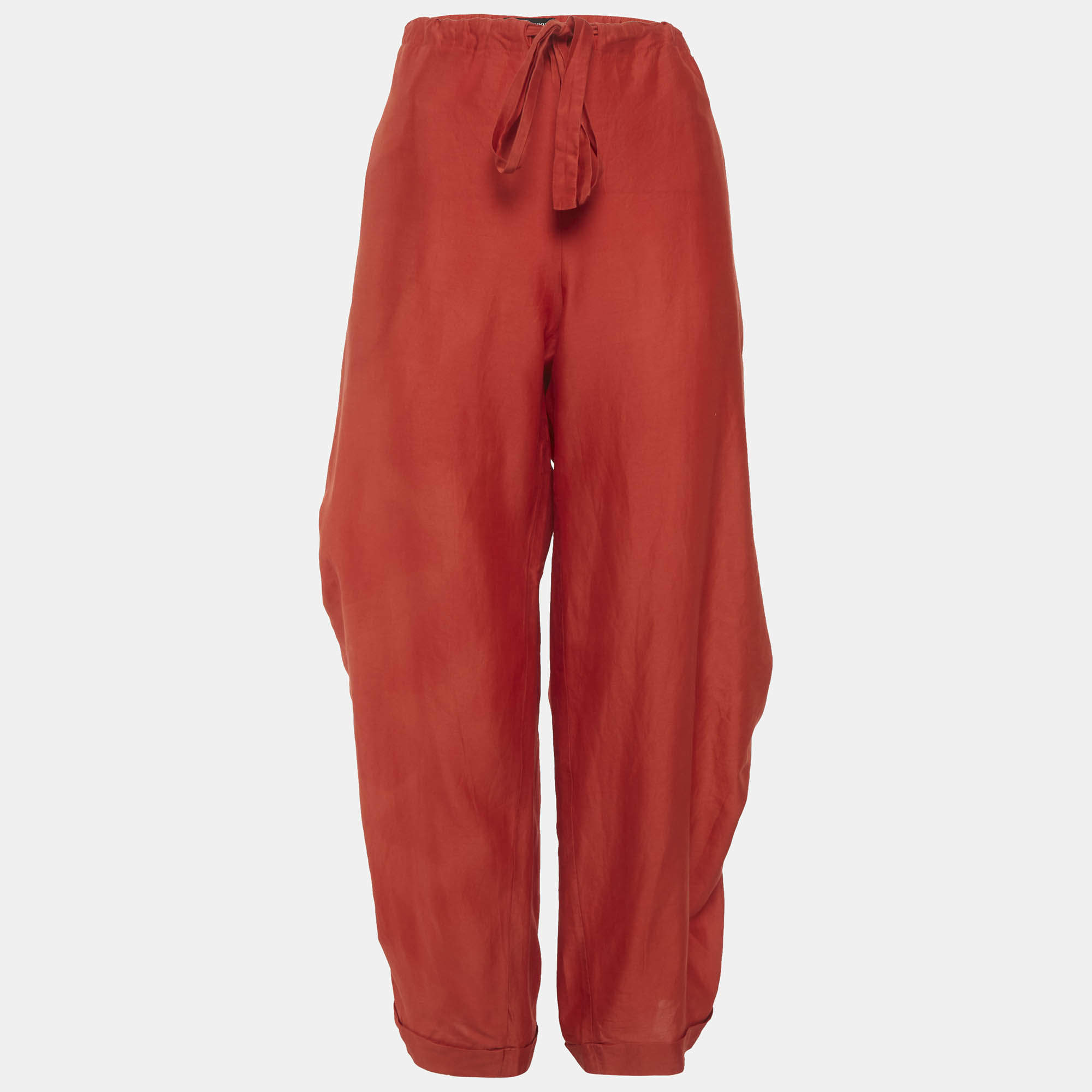 Pre Owned Sonia Rykiel Red Cotton Blend Drawstring Trousers S