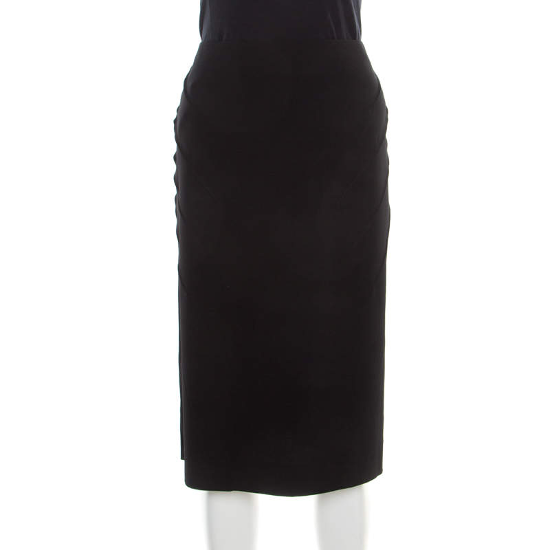 Pre Owned Sonia Rykiel Black Diagonal Pintuck Detail Pencil Skirt XL