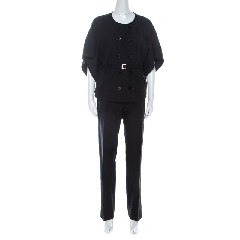 Pre Owned Sonia Rykiel Black Cotton Belted Pant Suit L