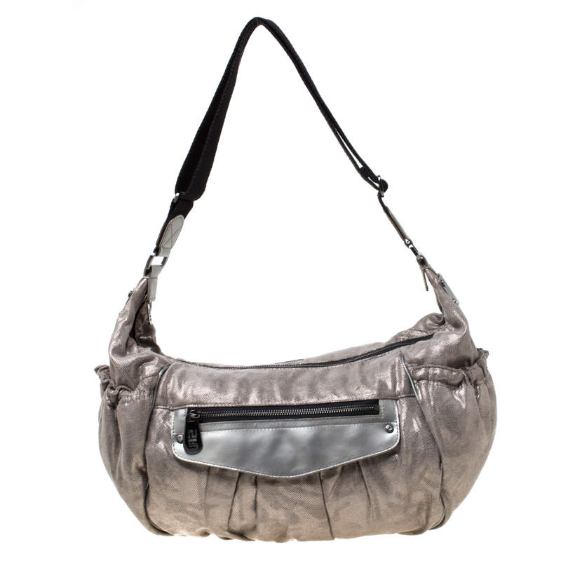 Sonia Rykiel Grey/Black Textured Fabric Hobo