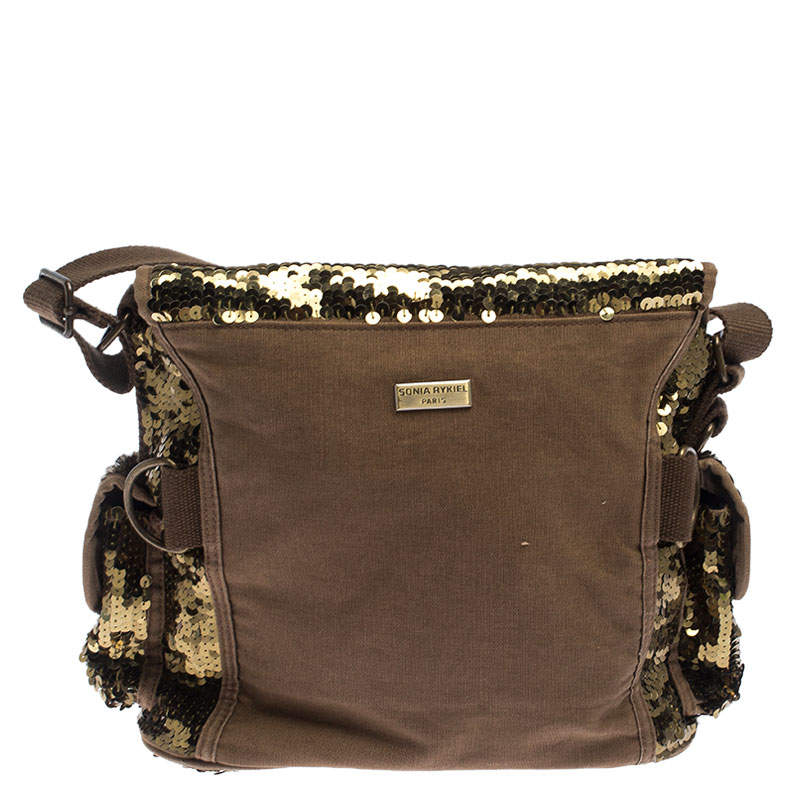 Pre Owned Sonia Rykiel Gold Sequin and Fabric Shoulder Bag
