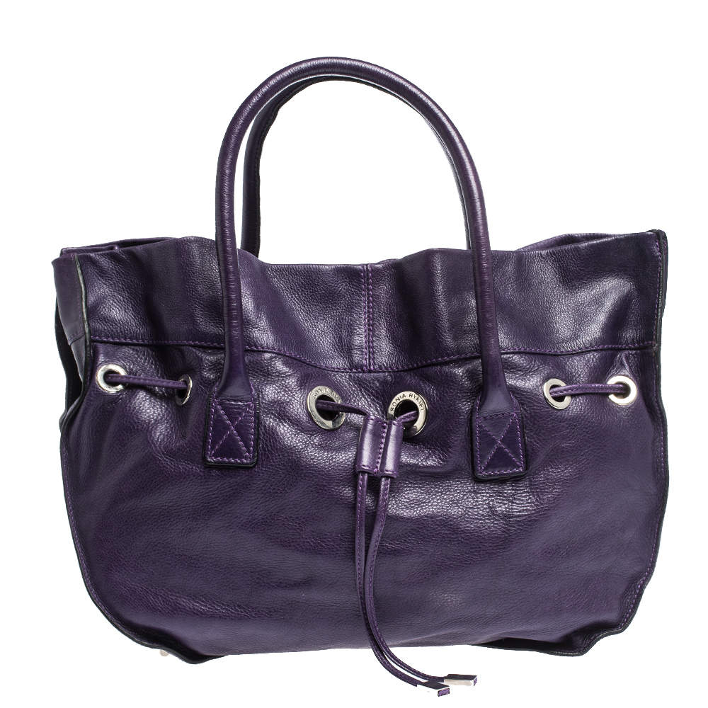 Pre Owned Sonia Rykiel Purple Leather Drawstring Tote