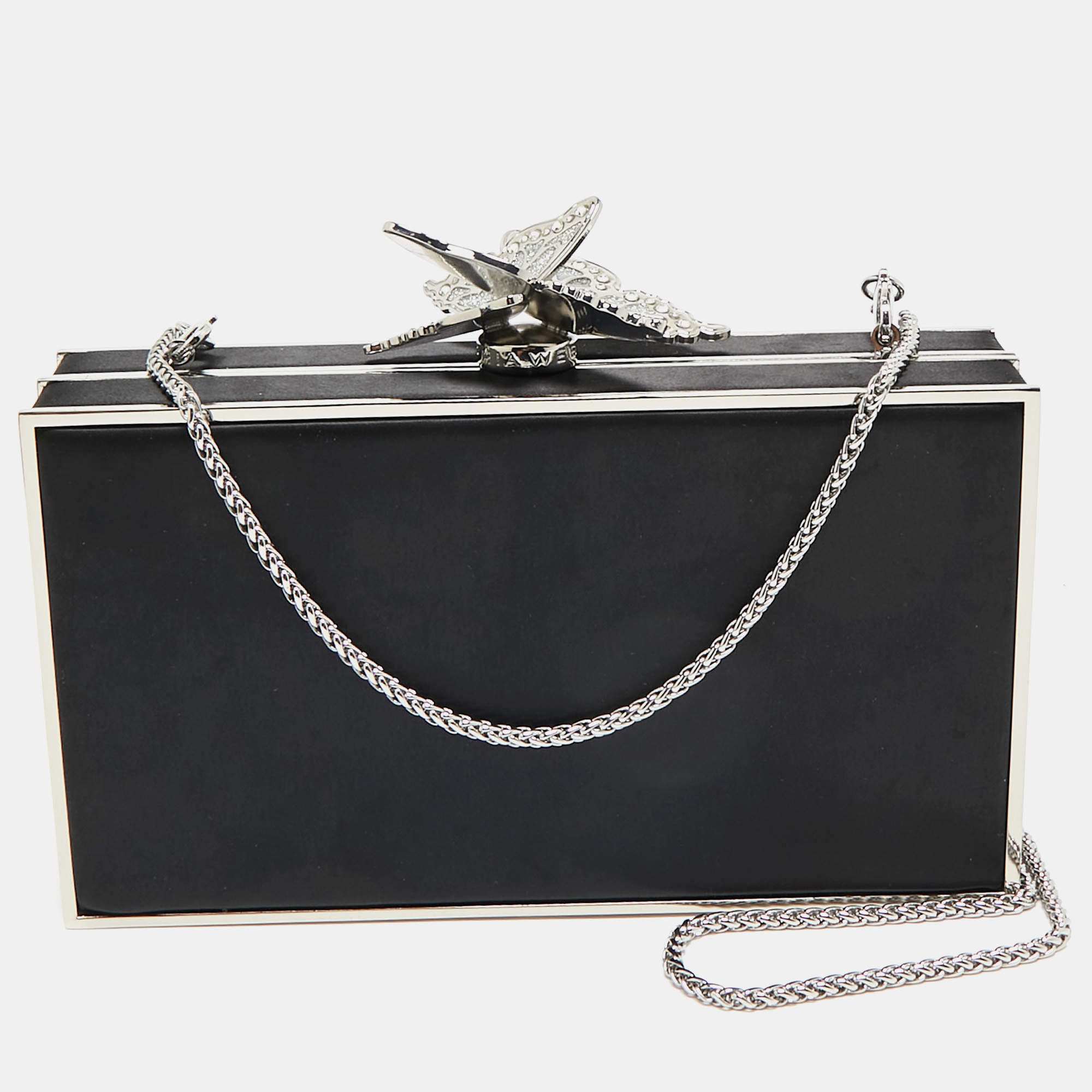 Pre Owned Sophia Webster Black/Silver Satin Clara Butterfly Box Chain Clutch