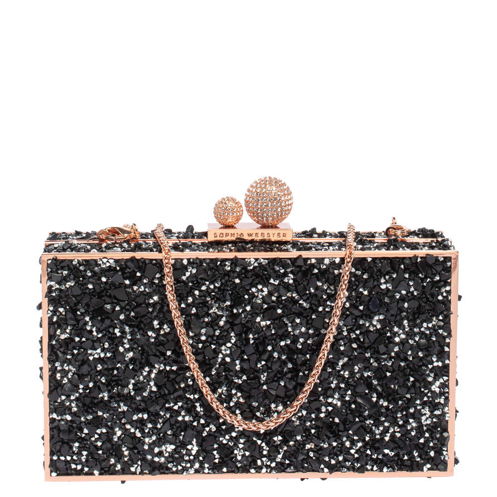 Sophia Webster Black Crystal Embellished Clara Box Clutch
