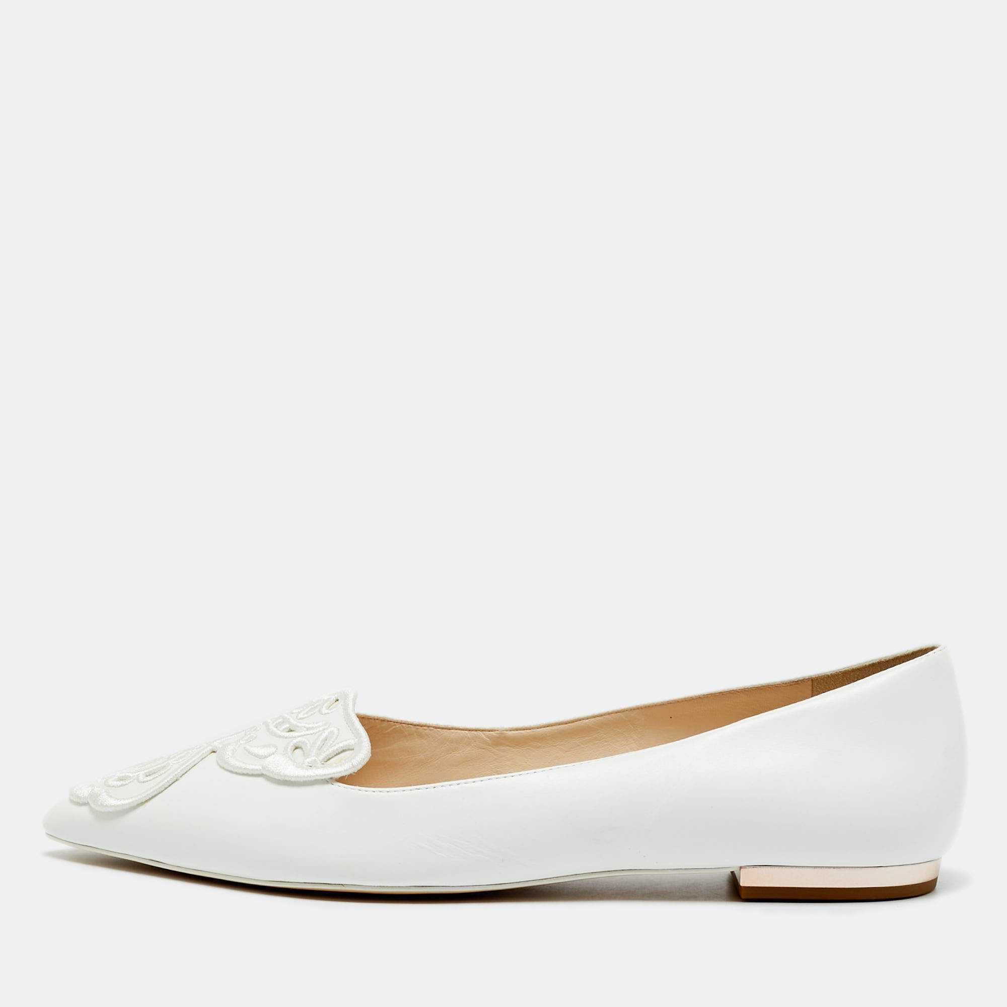 مملوكة مسبقًا Sophia Webster Bibi Butterfly Size 41 White Leather Pointed Toe Ballet Flats