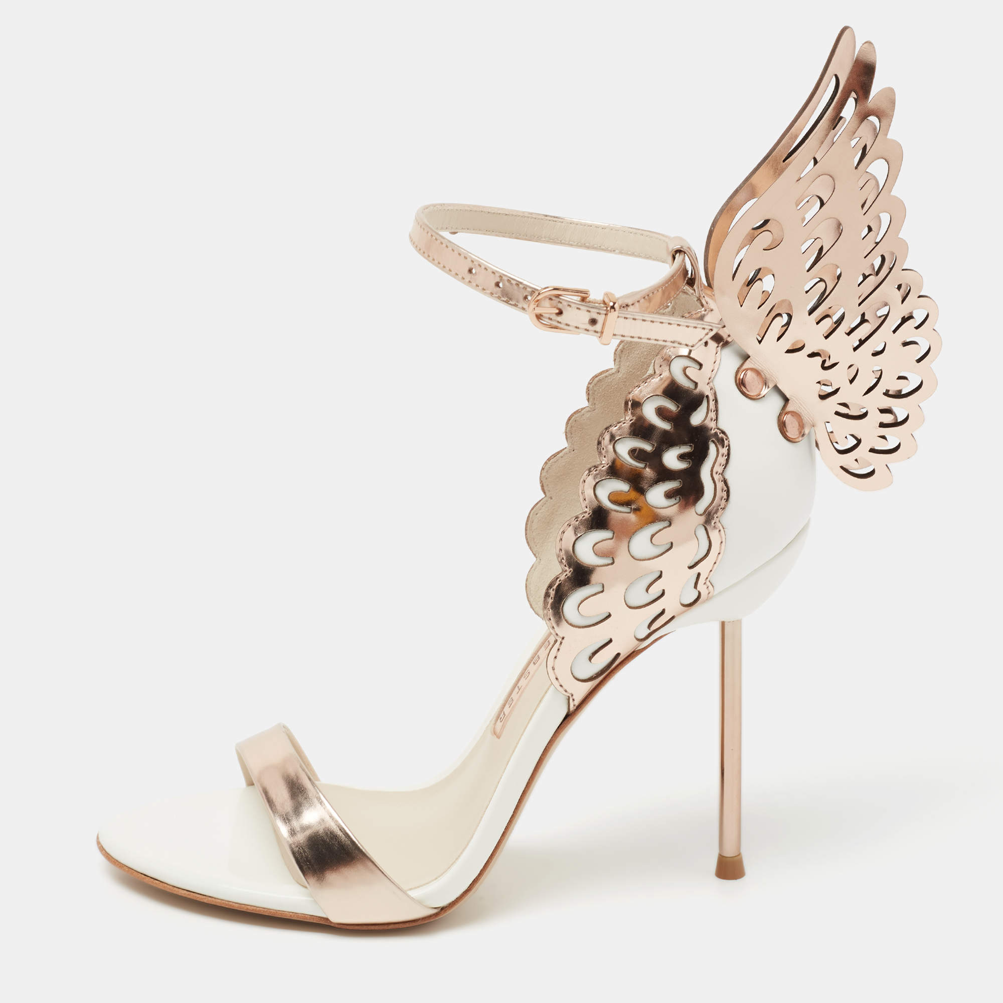 Pre Owned Sophia Webster Beige/Rose Leather Chiara Butterfly Ankle Strap Sandals Size 35