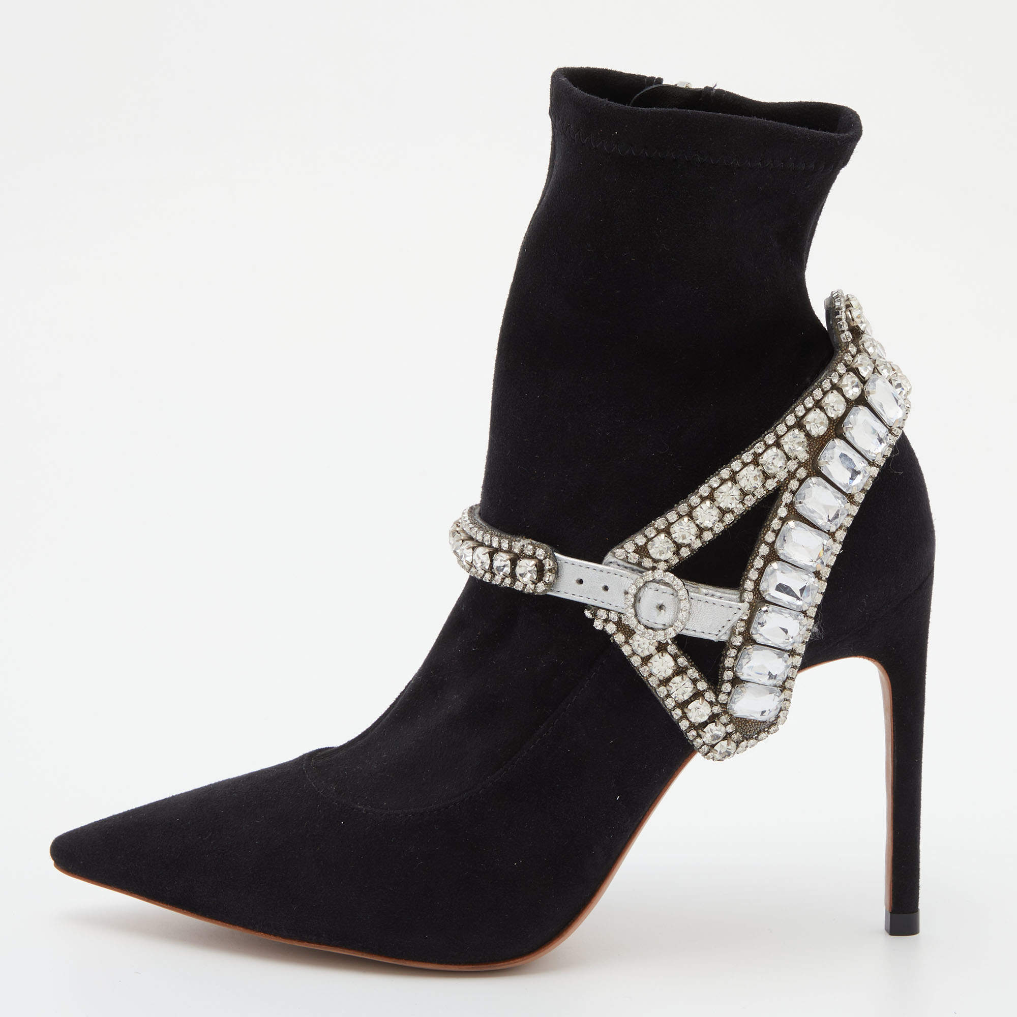 Sophia Webster Black Suede Crystal Embellished Lorena Ankle Booties Size 38