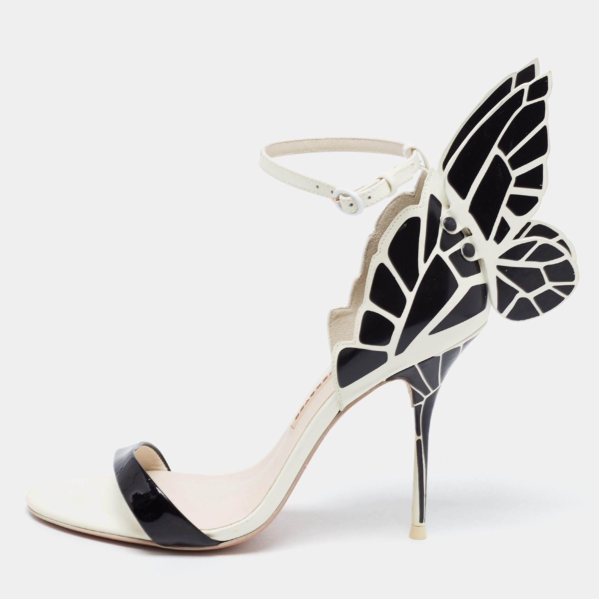Pre Owned Sophia Webster Black/White Leather Evangeline Ankle Strap Sandals Size 38.5
