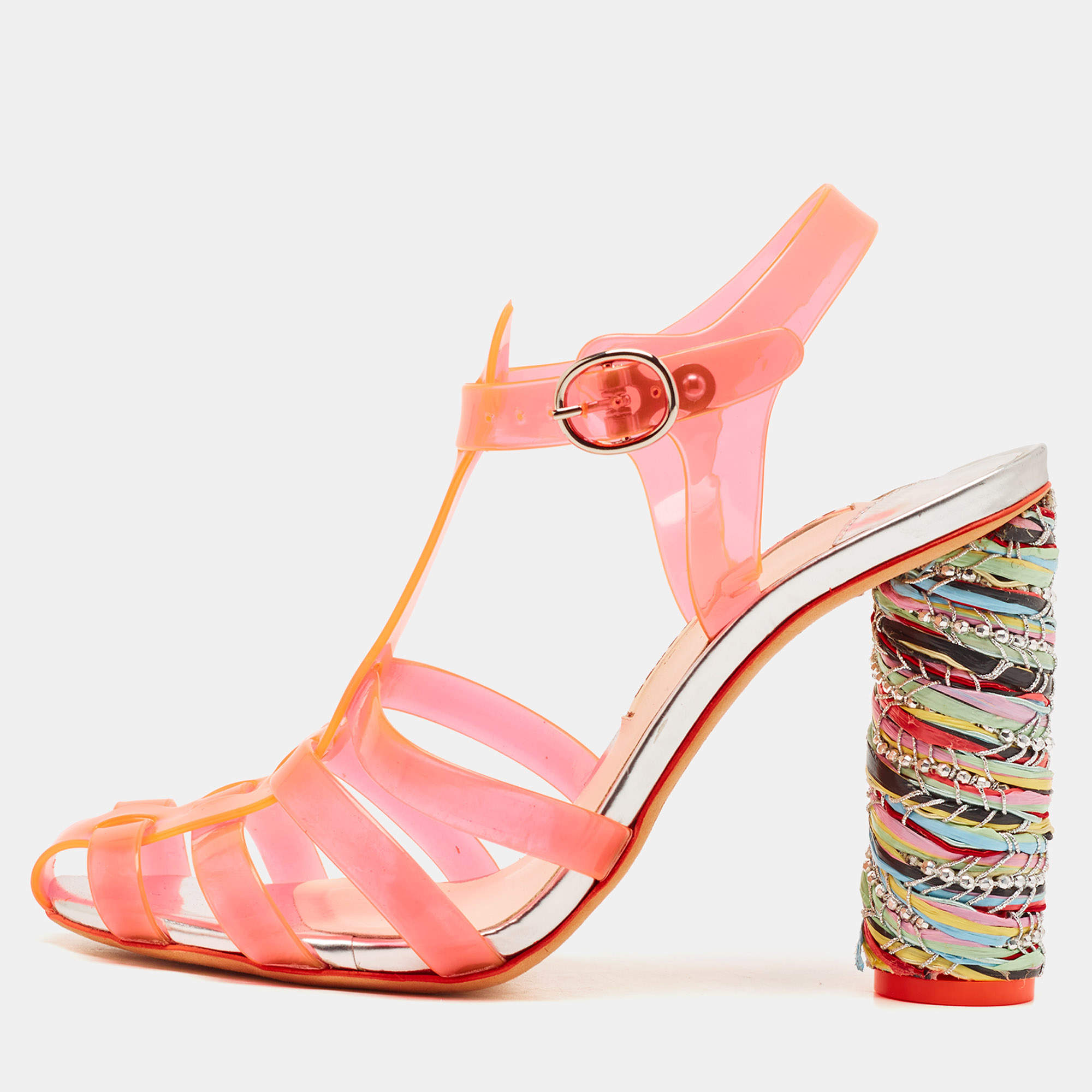 Sophia Webster Orange PVC Ankle Strap Sandals Size 39