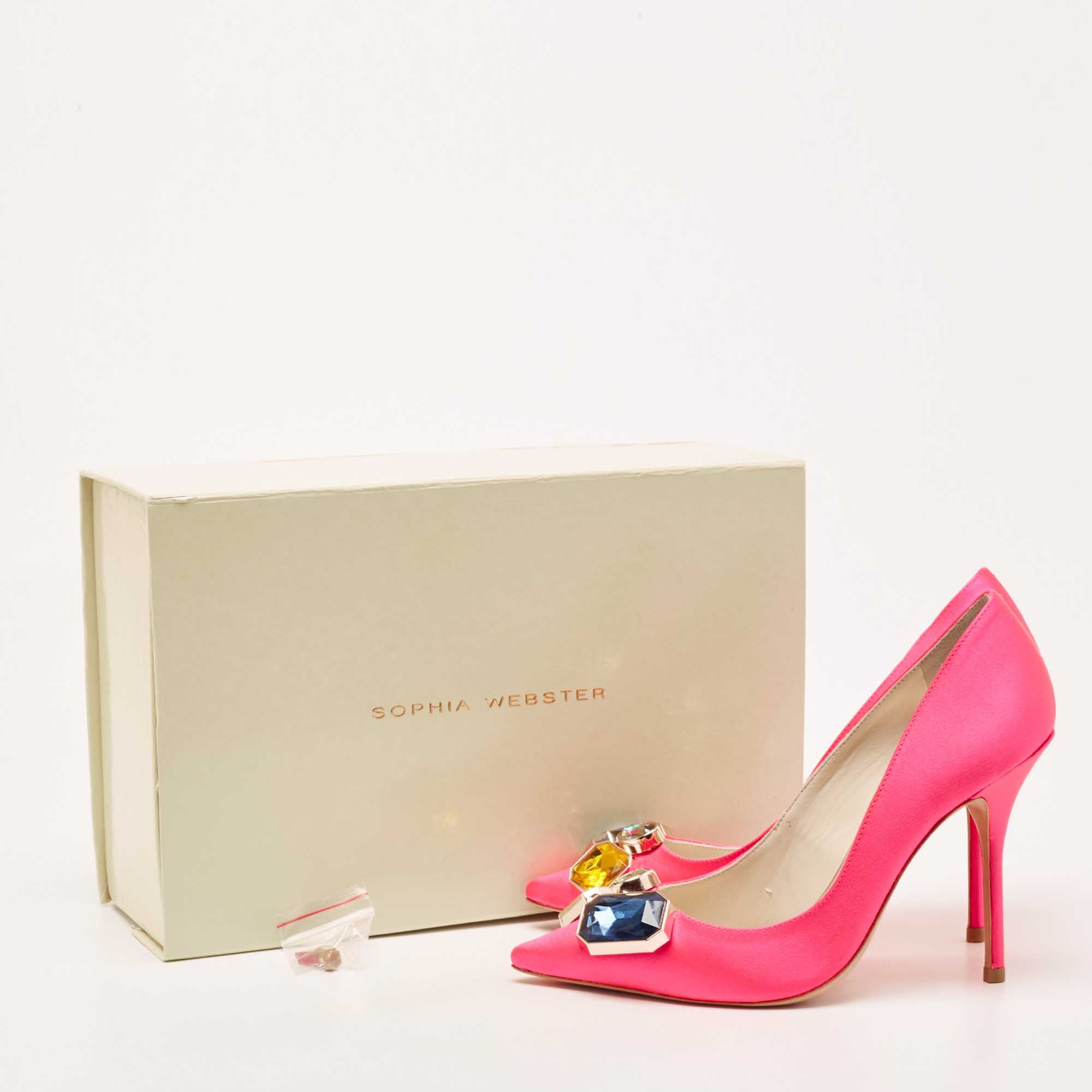 Sophia Webster Hot Pink Satin Lola Gem Pointed Toe Pumps Size 