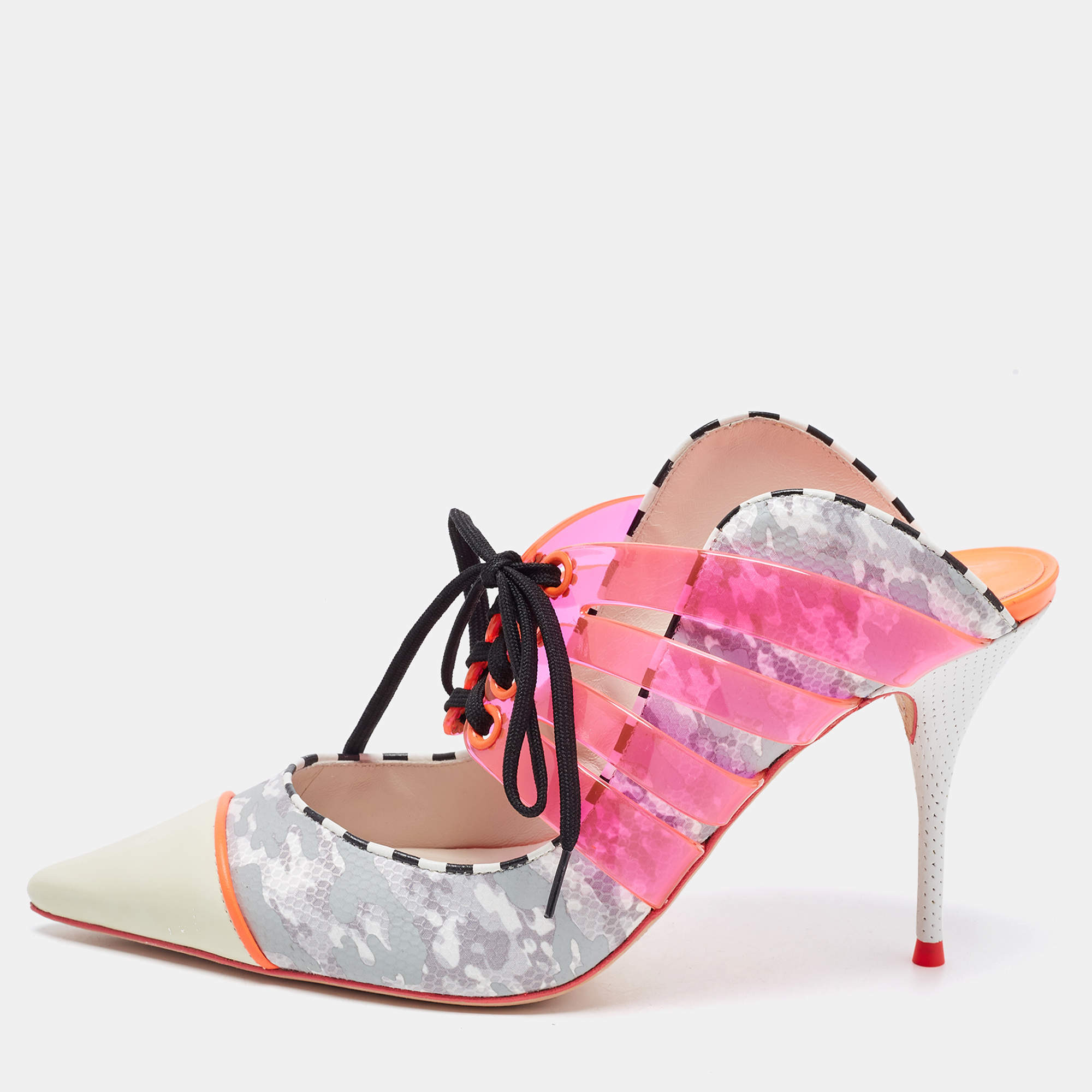 Pre Owned Sophia Webster Multicolor Leather And PVC Tie Detail Mules Size 39