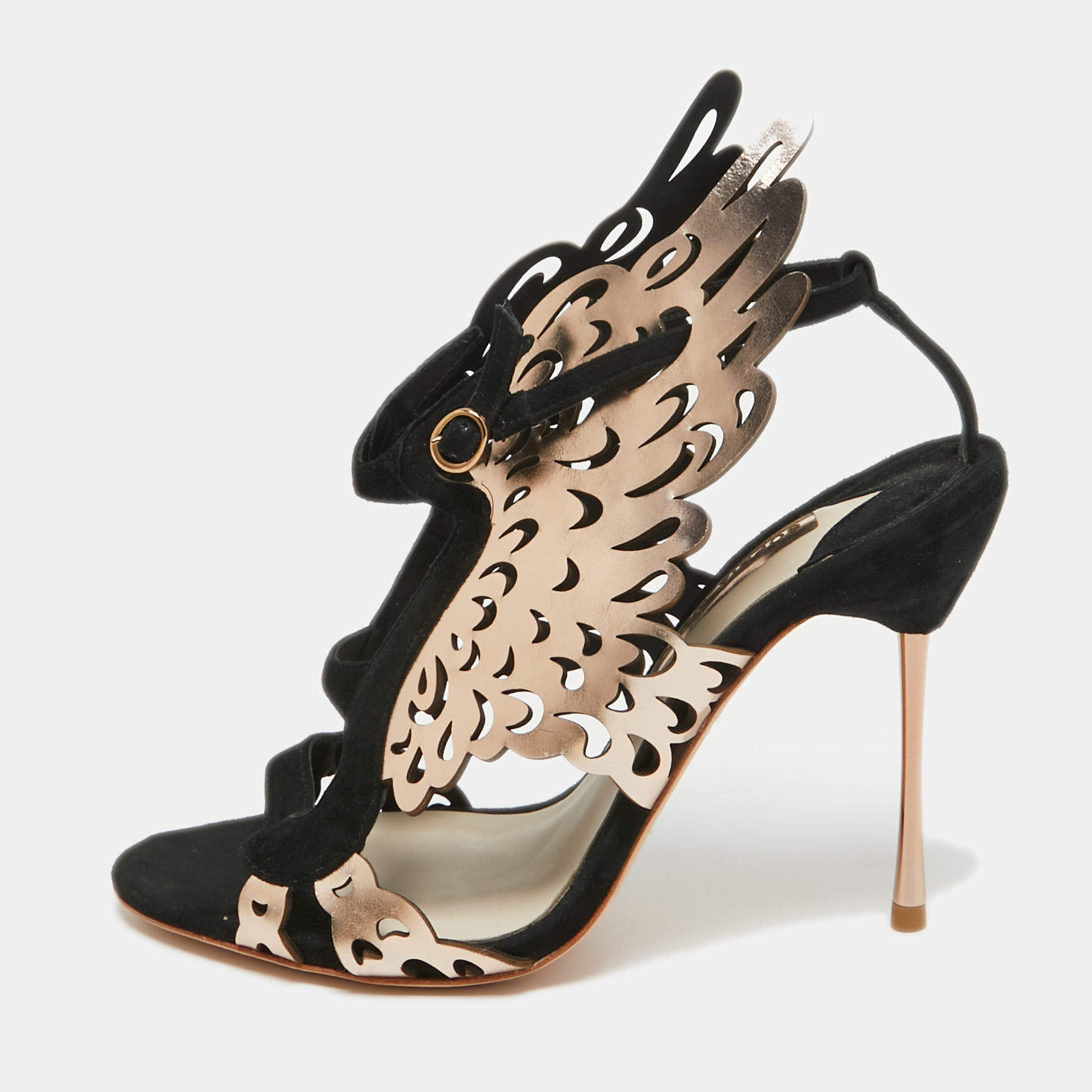 Pre Owned Sophia Webster Black/Rose Gold Suede and Leather Parisa Sandals Size 40