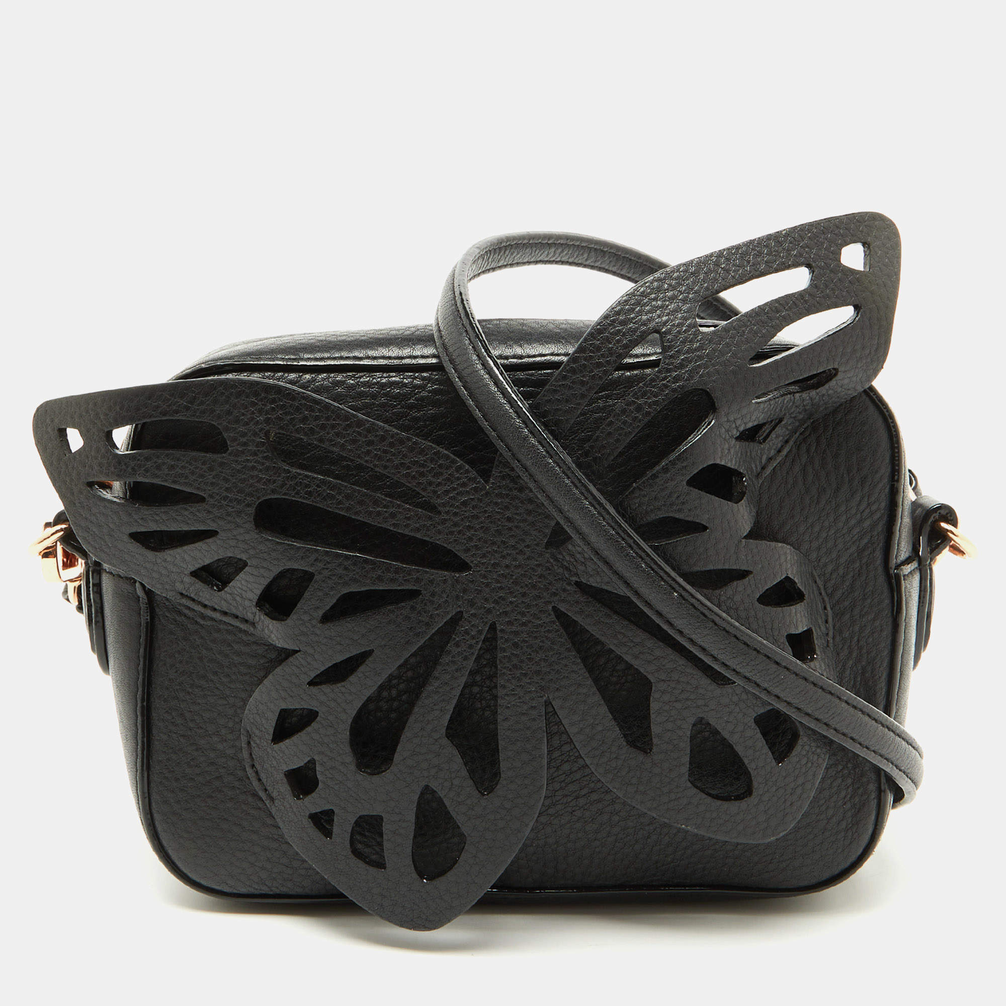 Sophia Webster Black Leather Flossy Butterfly Camera Crossbody Bag