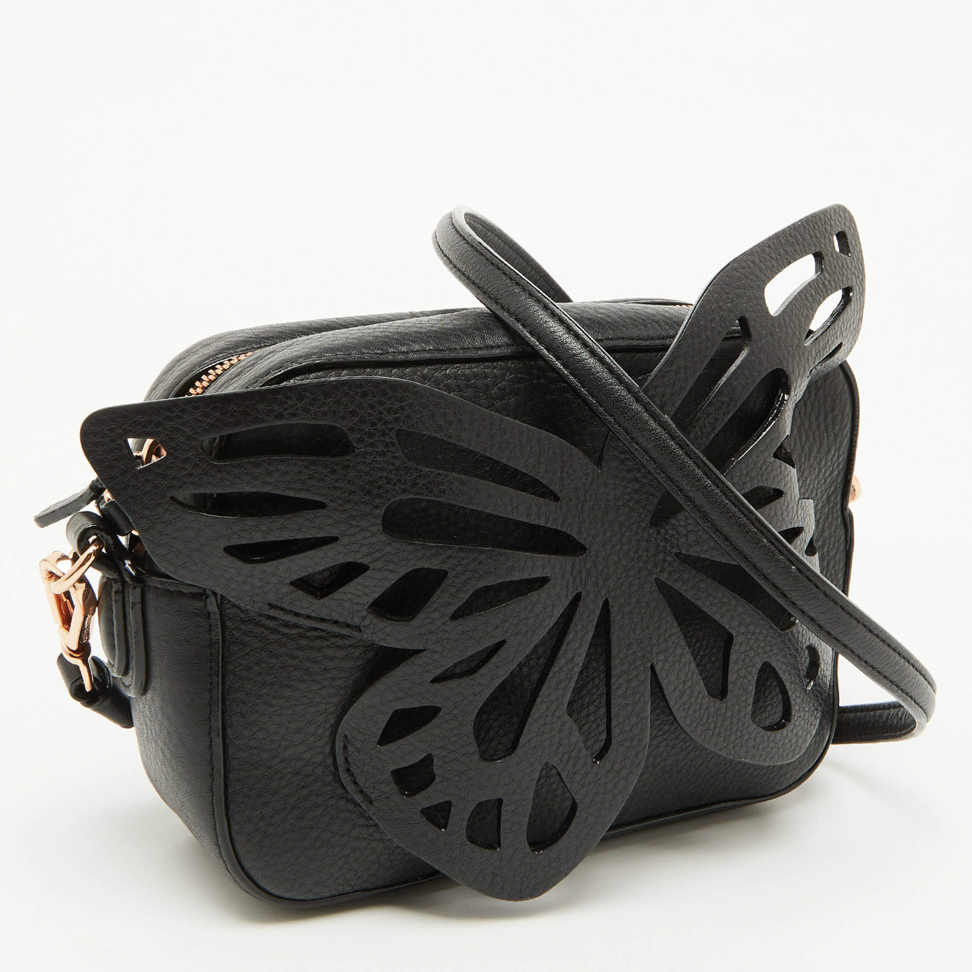 Pre Owned Sophia Webster Black Leather Flossy Butterfly Camera Crossbody Bag