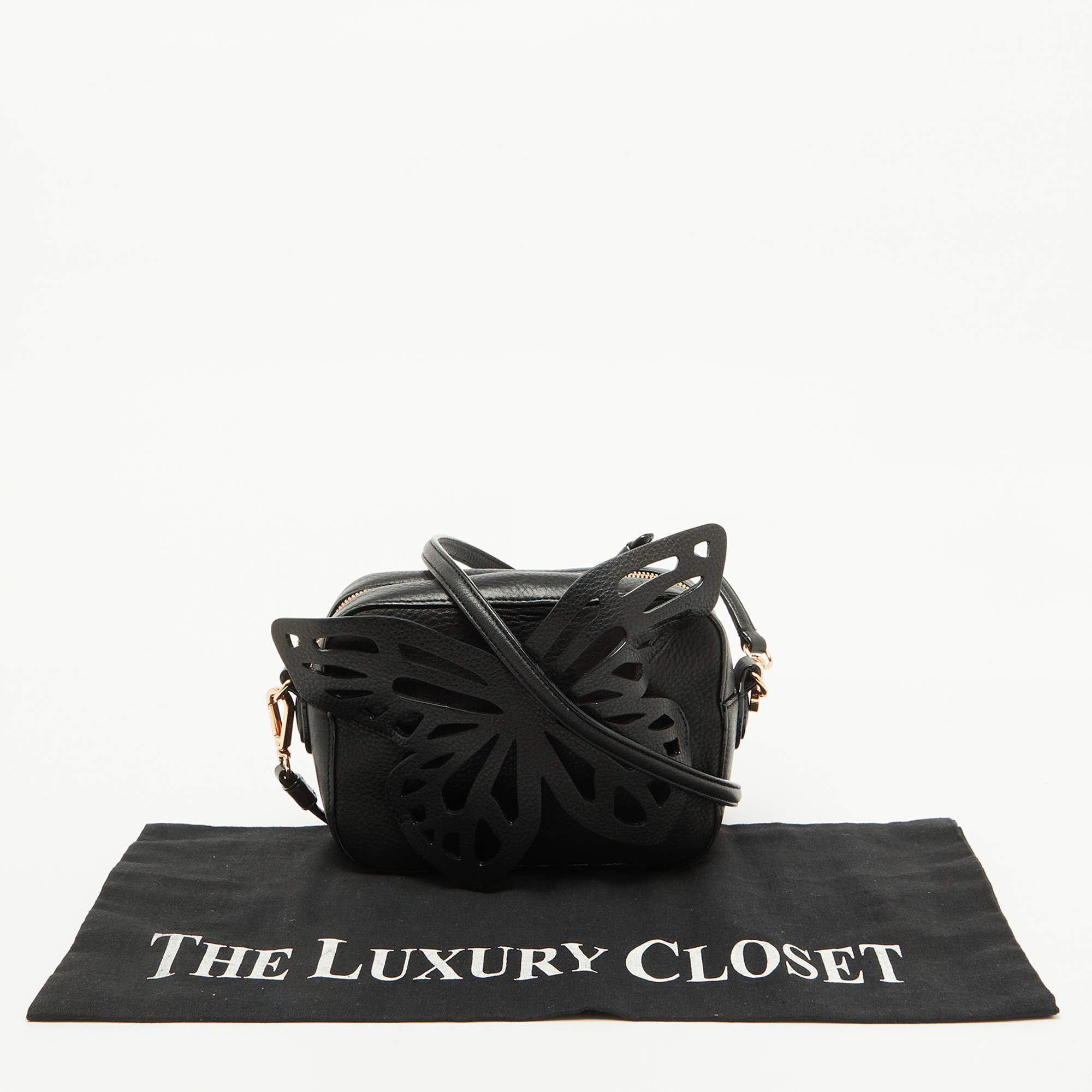 Pre Owned Sophia Webster Black Leather Flossy Butterfly Camera Crossbody Bag
