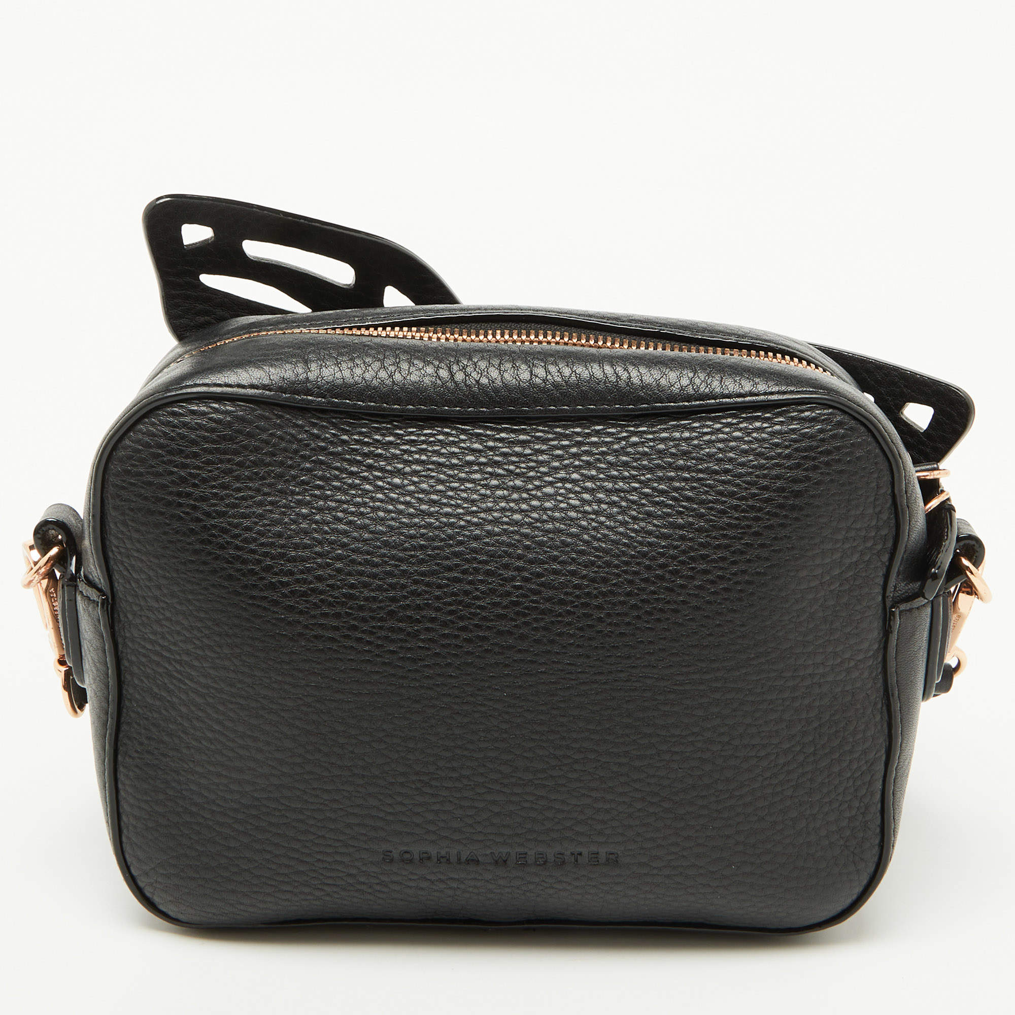 Pre Owned Sophia Webster Black Leather Flossy Butterfly Camera Crossbody Bag