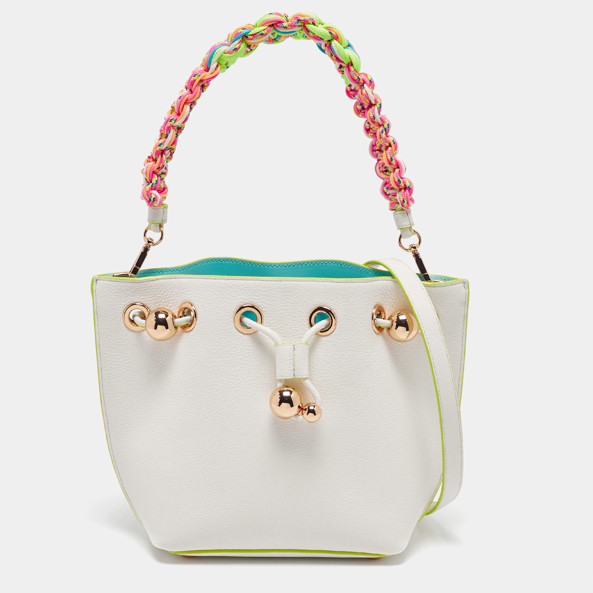 Sophia Webster White Leather Romy Drawstring Bucket Bag