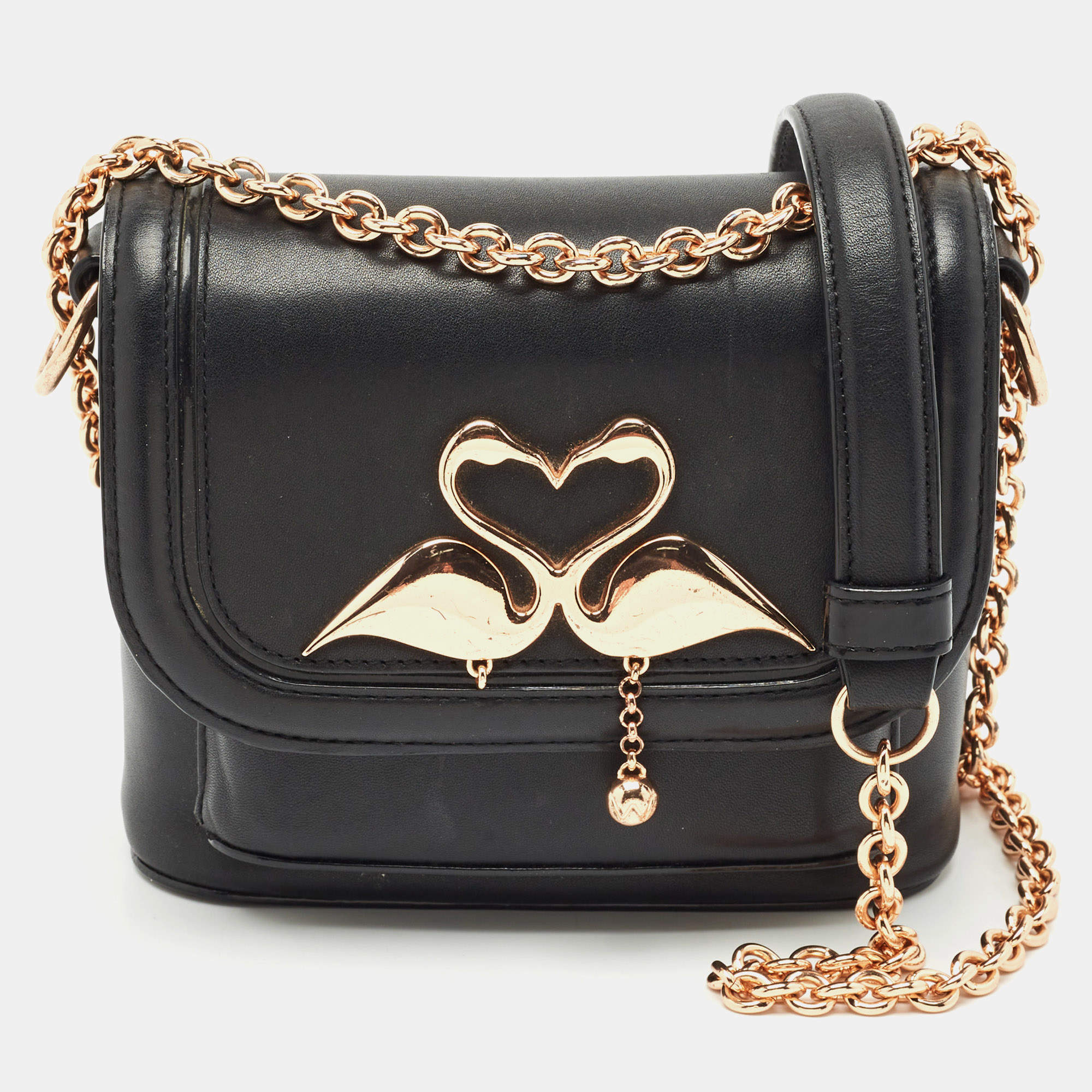 Sophia Webster Black Leather Flamingo Shoulder Bag