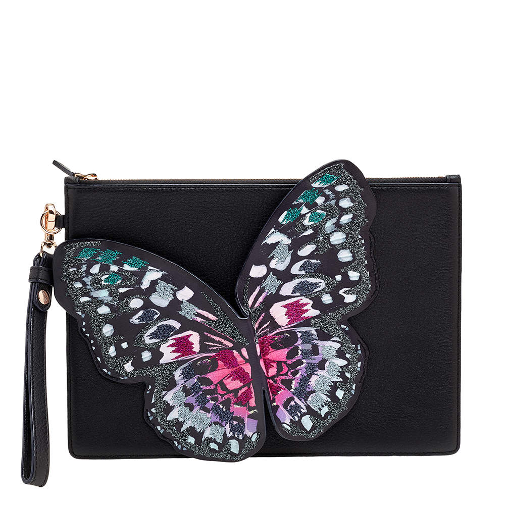 Sophia Webster Black Leather Butterfly Embellished Clutch