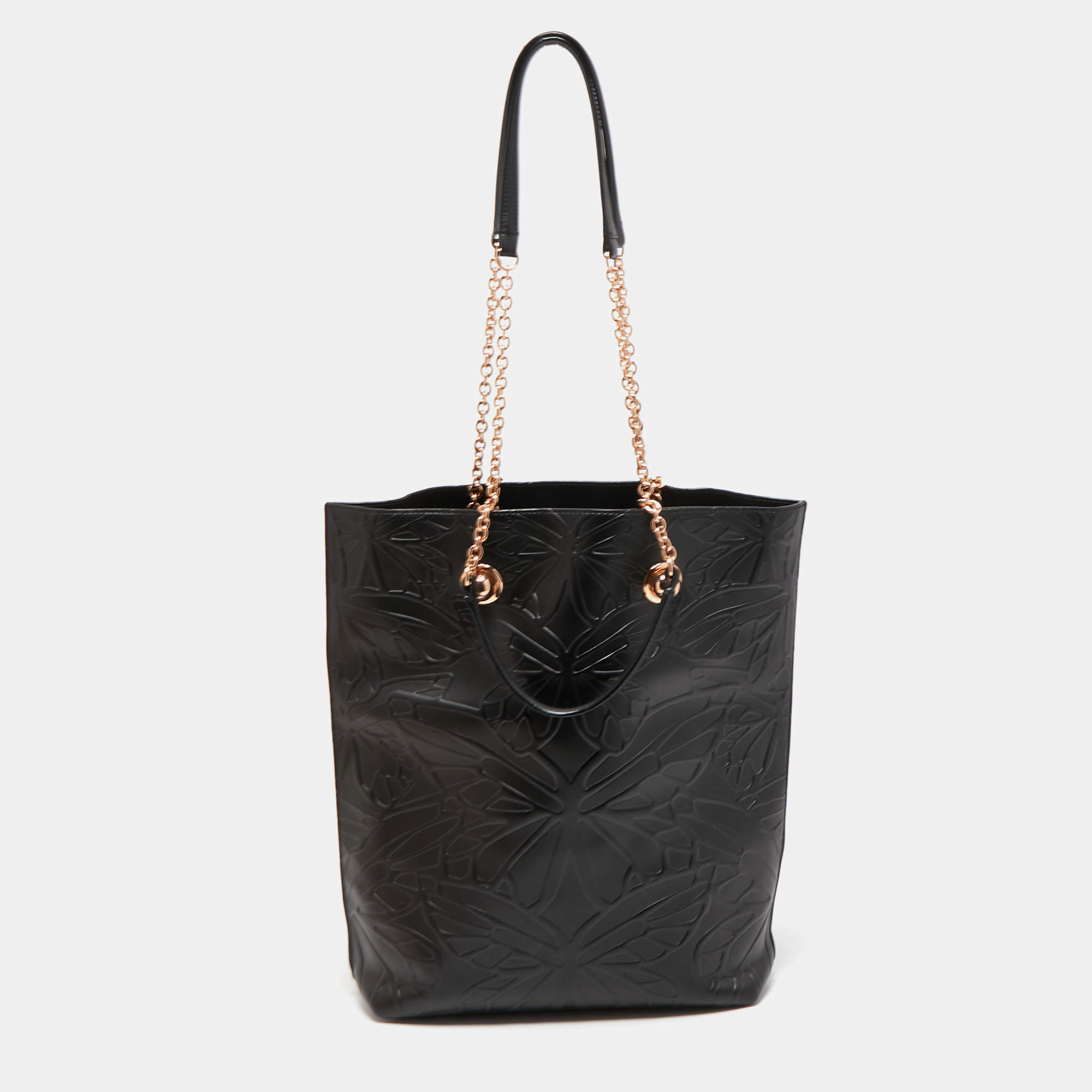 Sophia Webster Black Butterfly Embossed Leather Chain Tote