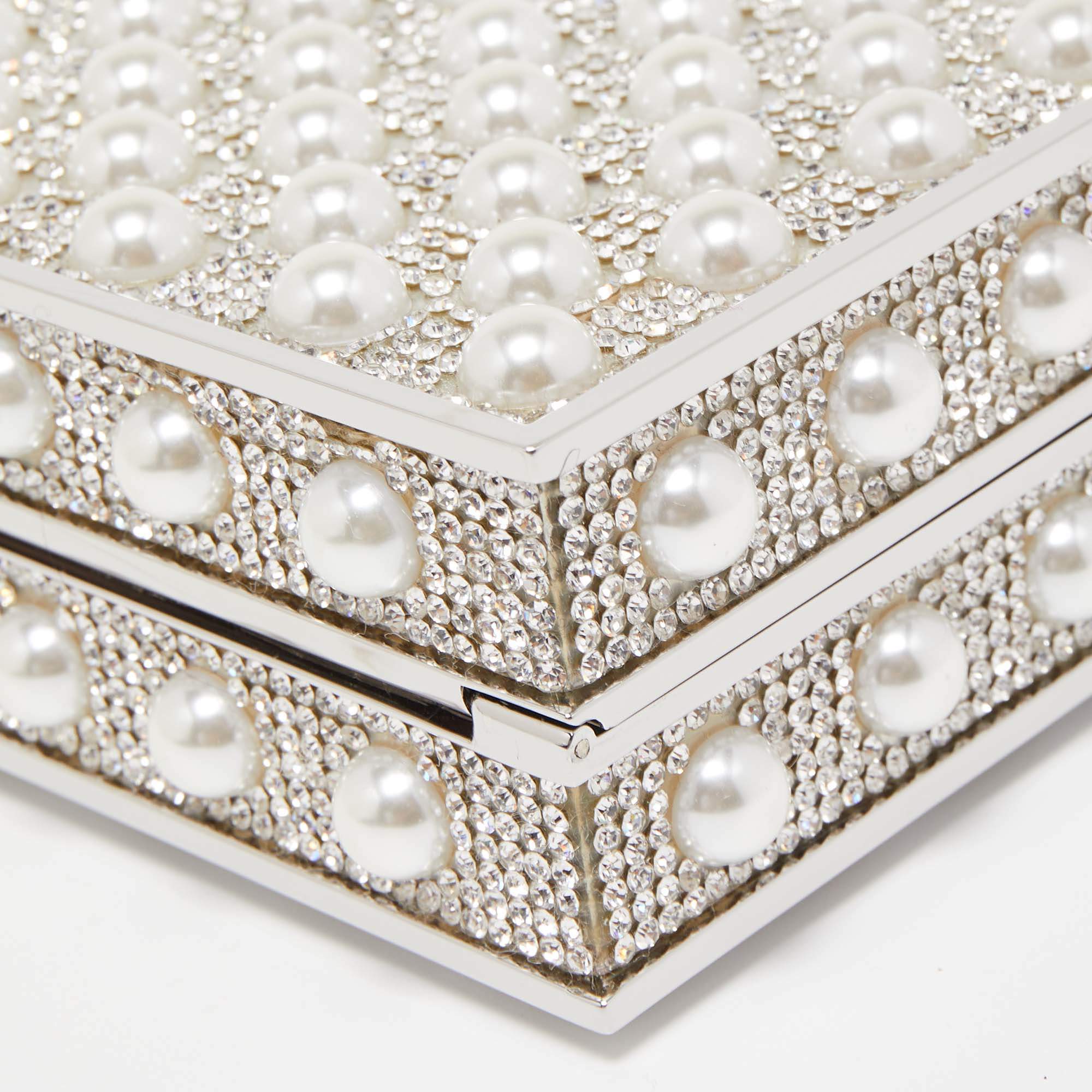 Pre Owned Sophia Webster Silver Crystal/Pearl Embellished Clara Box Clutch