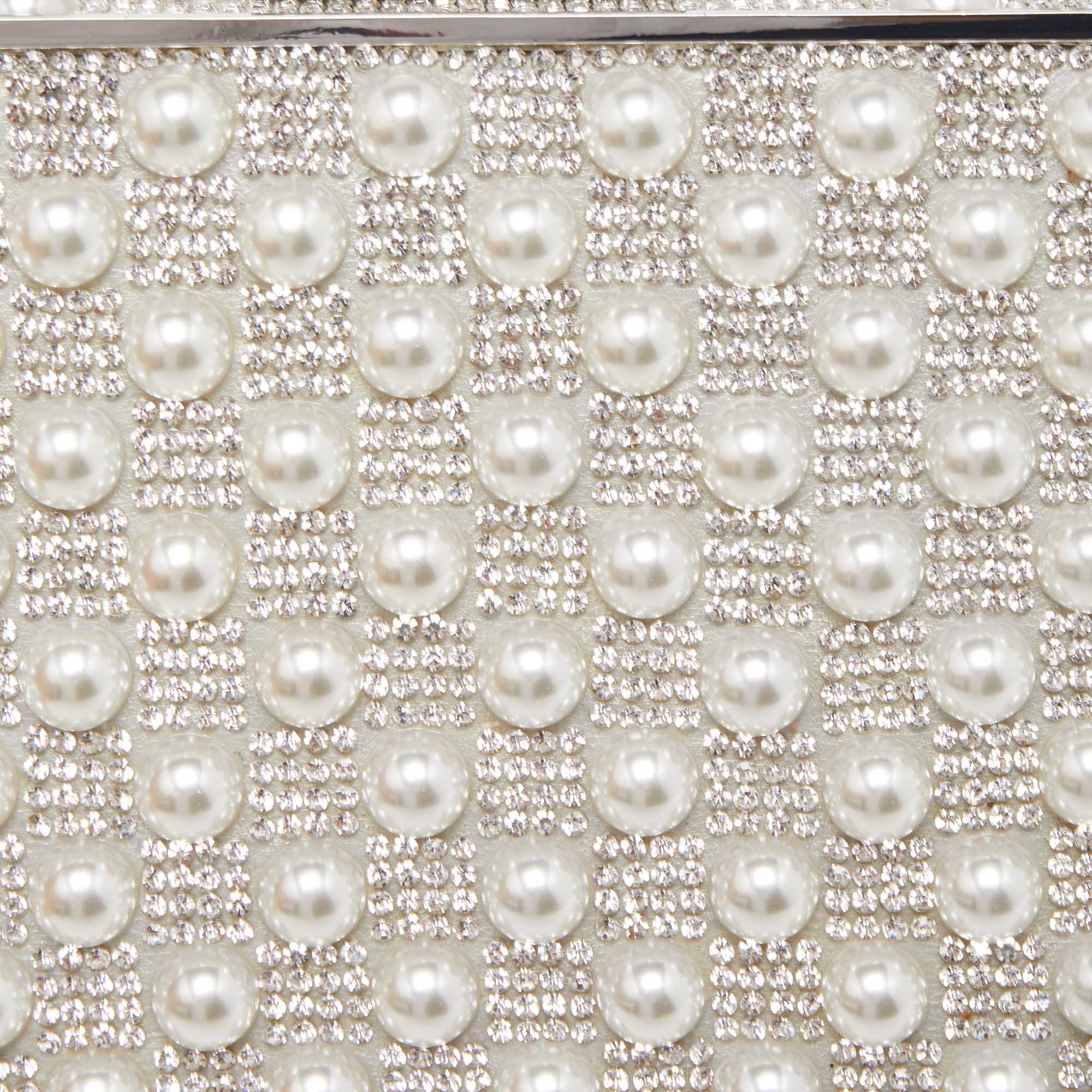 Pre Owned Sophia Webster Silver Crystal/Pearl Embellished Clara Box Clutch