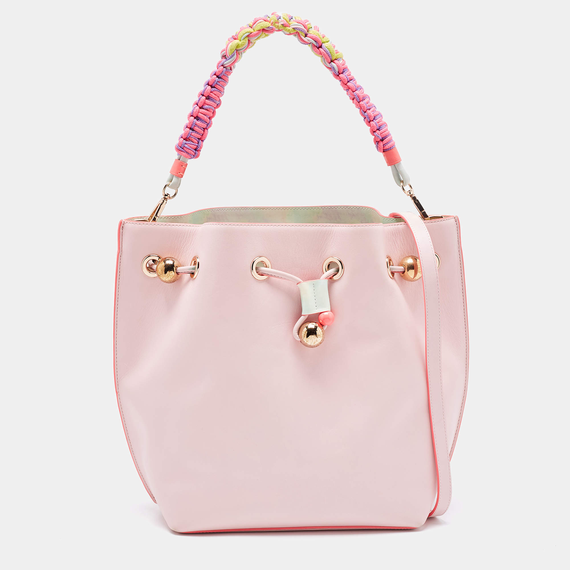 Sophia Webster Pink Leather Romy Drawstring Bucket Bag