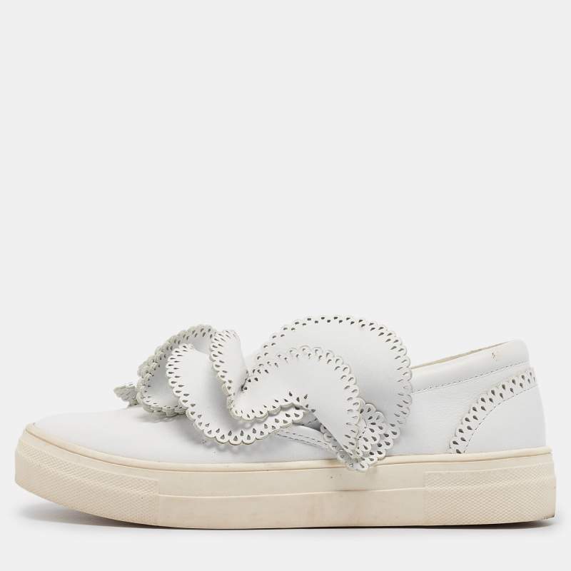 Sophia Webster White Leather Embellished Slip On Sneakers Size 36