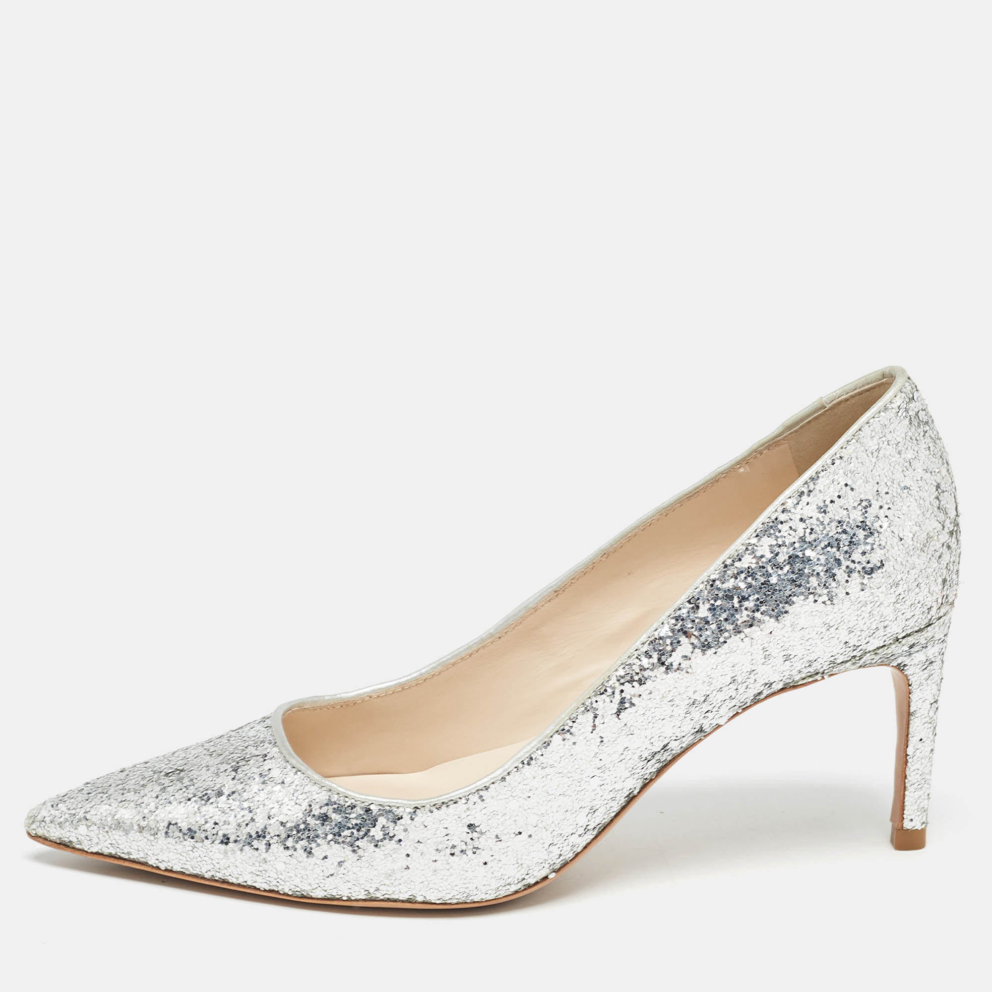 Pre Owned Sophia Webster Silver Glitter Rio Pointed Toe Pumps Size 36.5