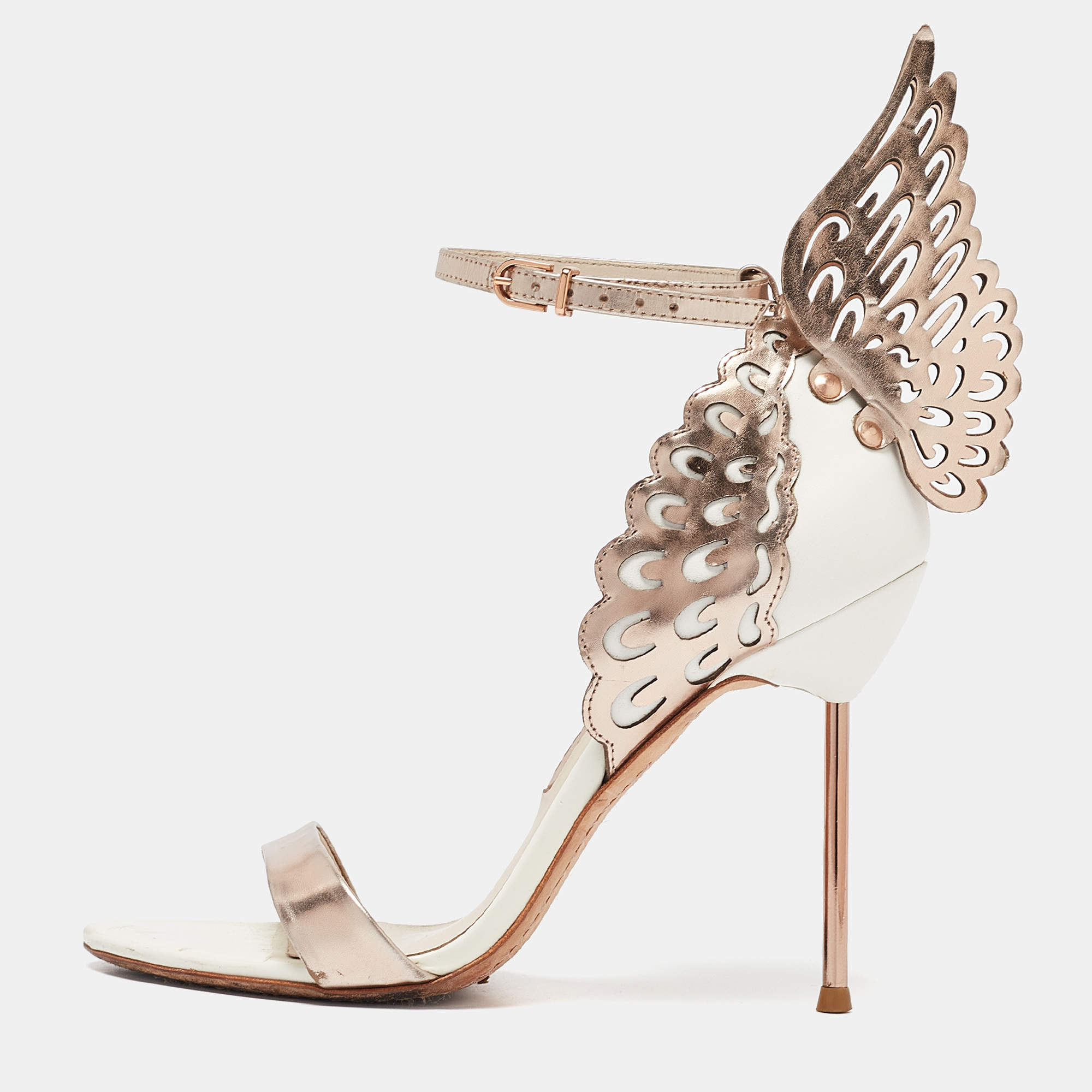 Sophia Webster Gold Laser Cut Rose Gold Leather Evangeline Open Toe Sandals Size 37