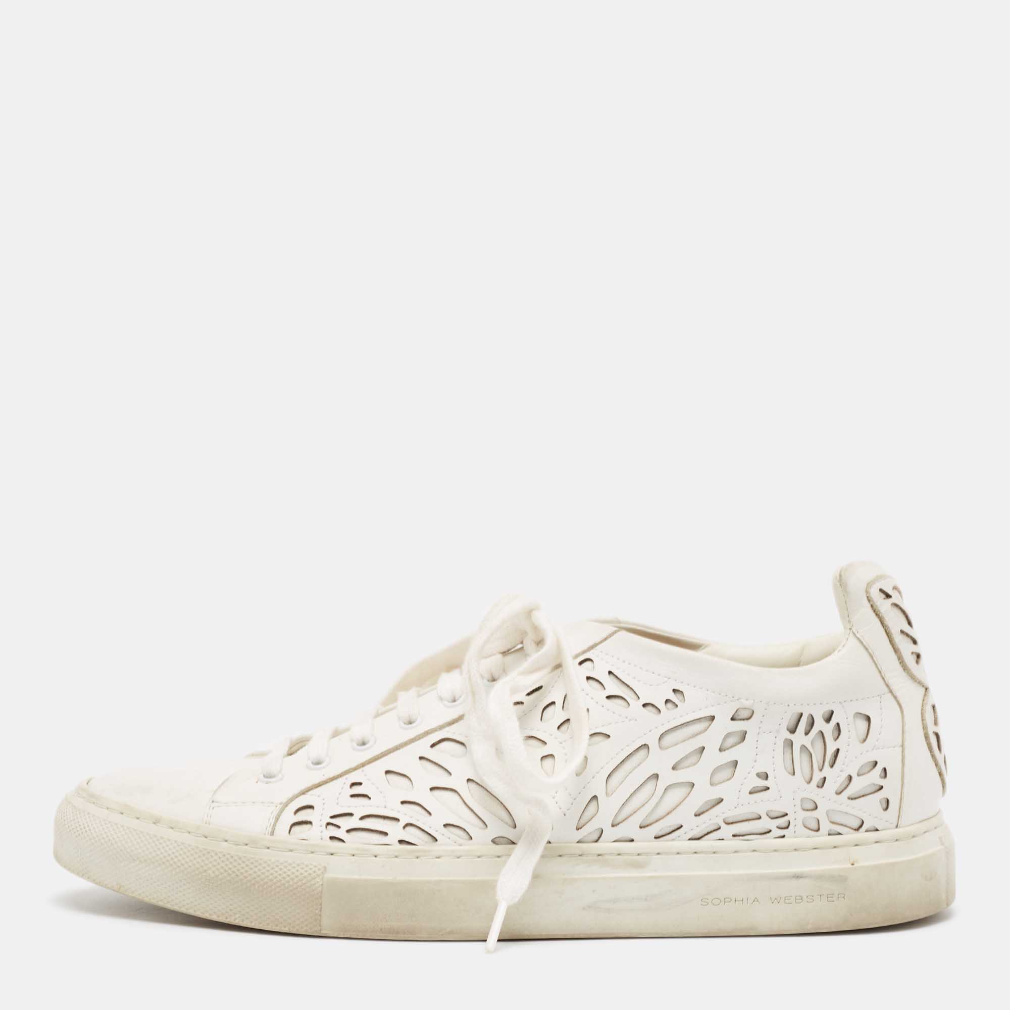 Sophia Webster White Leather Lace Up Sneakers Size 39
