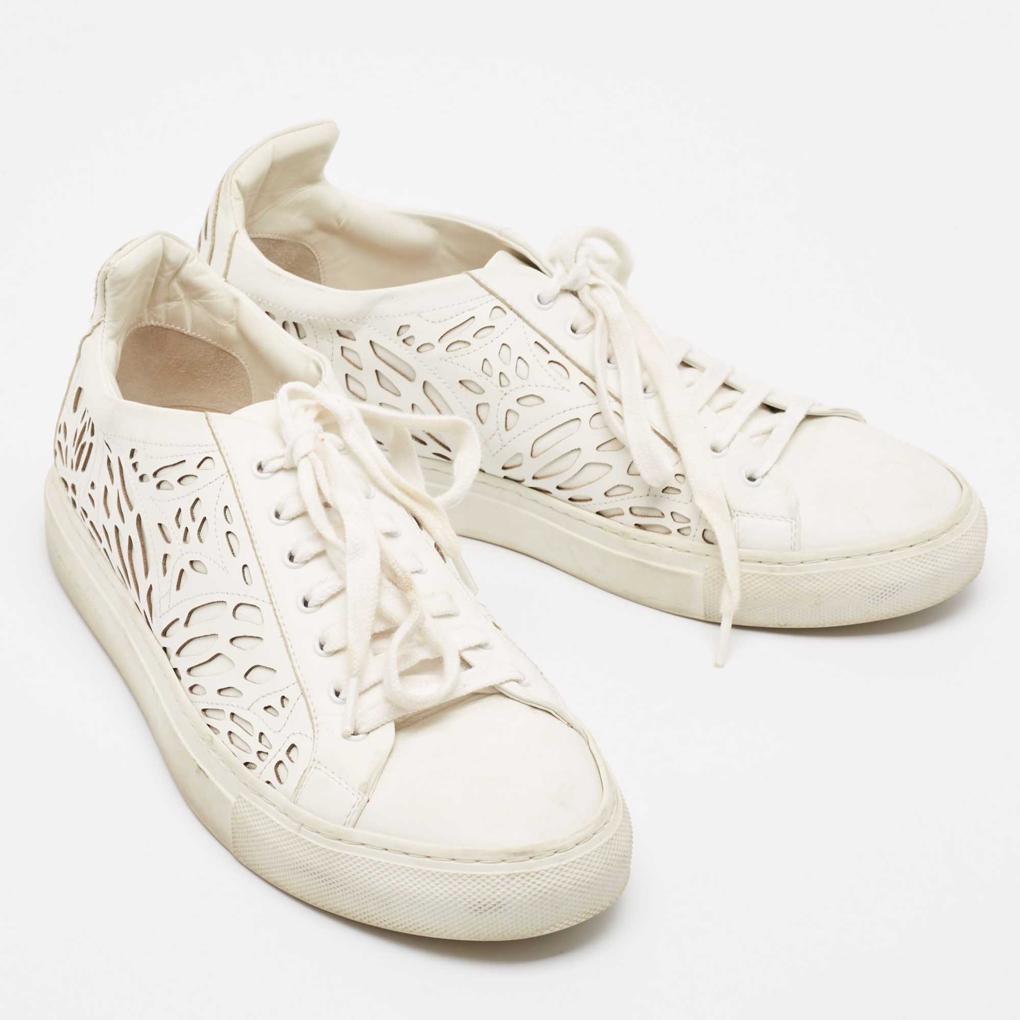 Pre Owned Sophia Webster White Leather Lace Up Sneakers Size 39