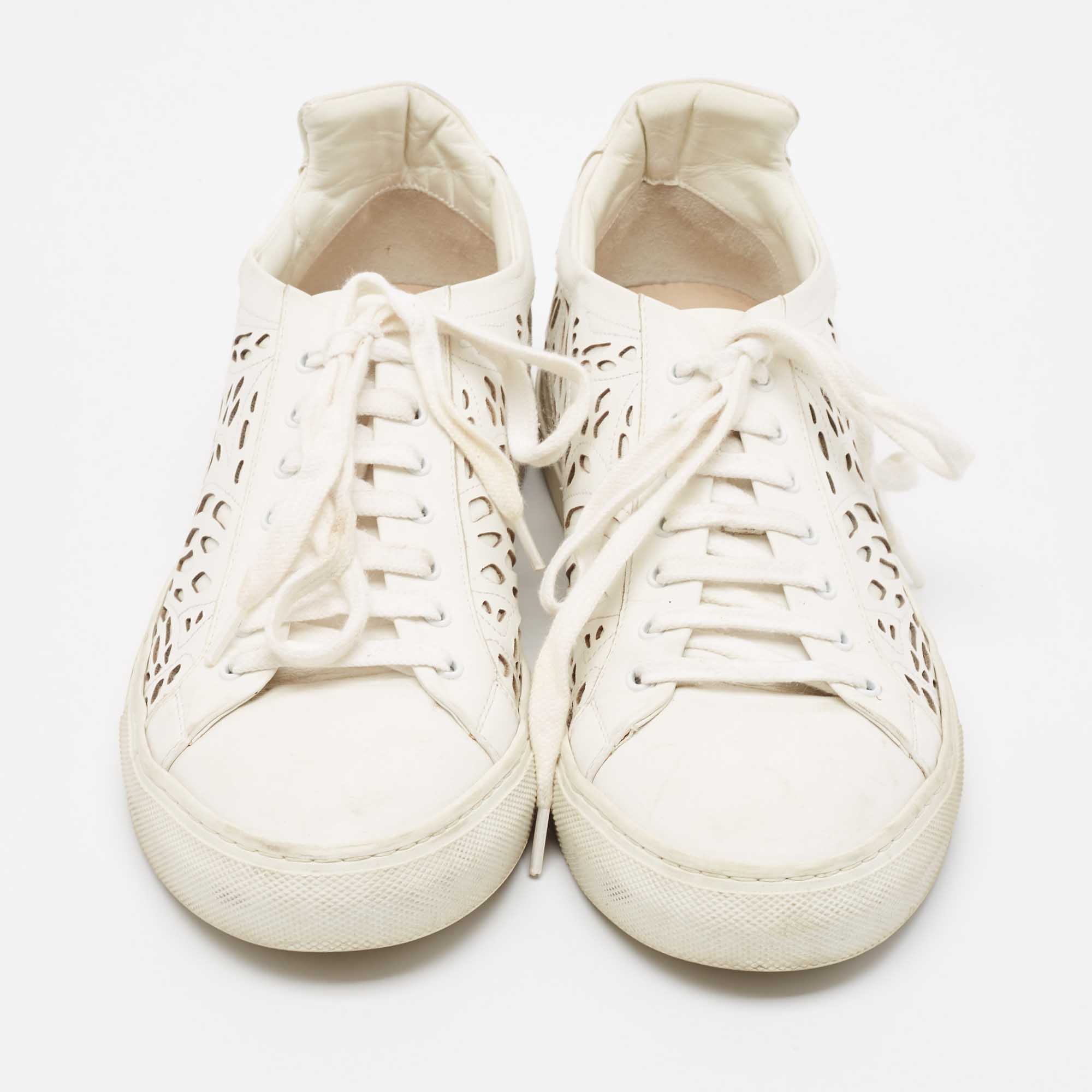 Pre Owned Sophia Webster White Leather Lace Up Sneakers Size 39