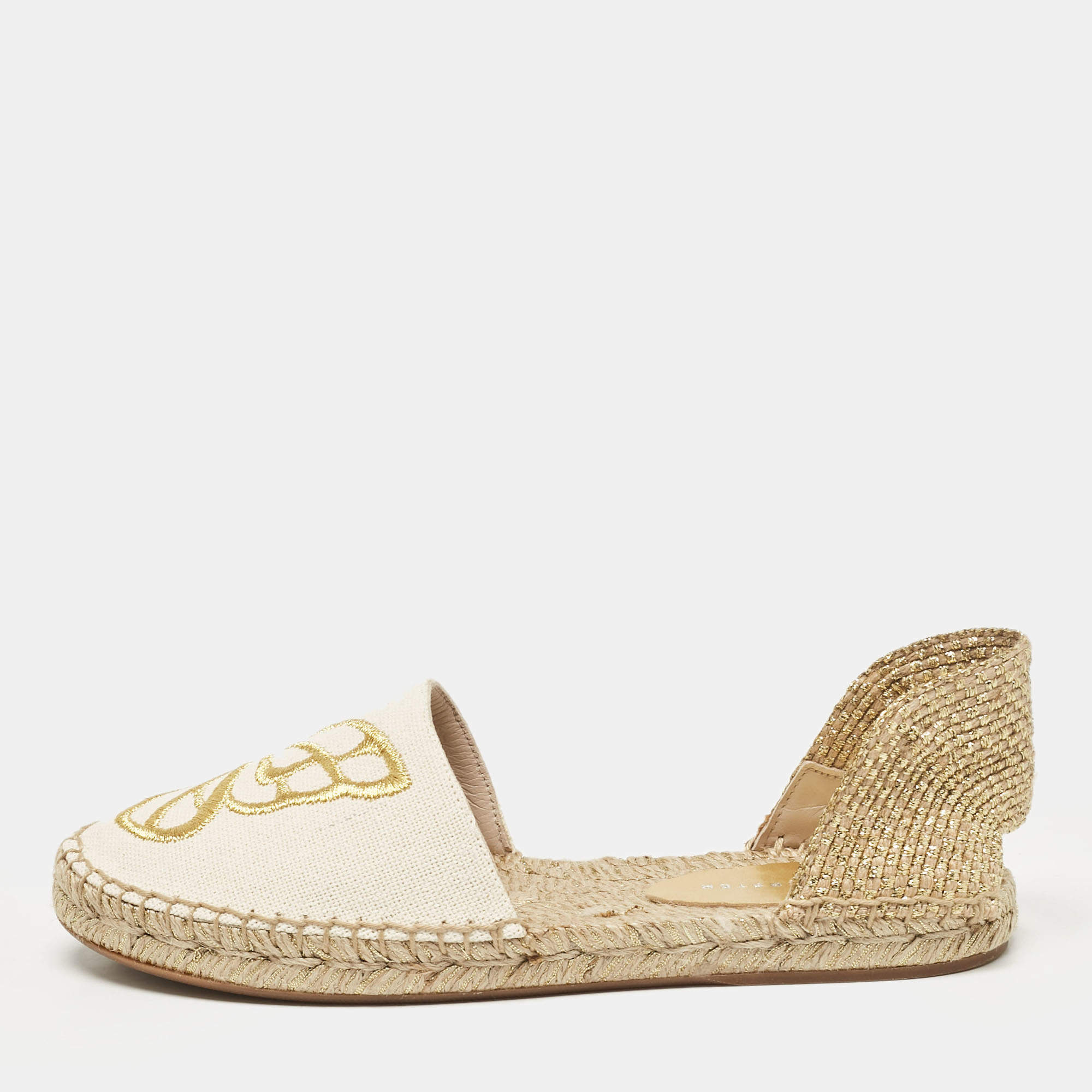 Sophia Webster Cream Canvas Espadrille Flats Size 37