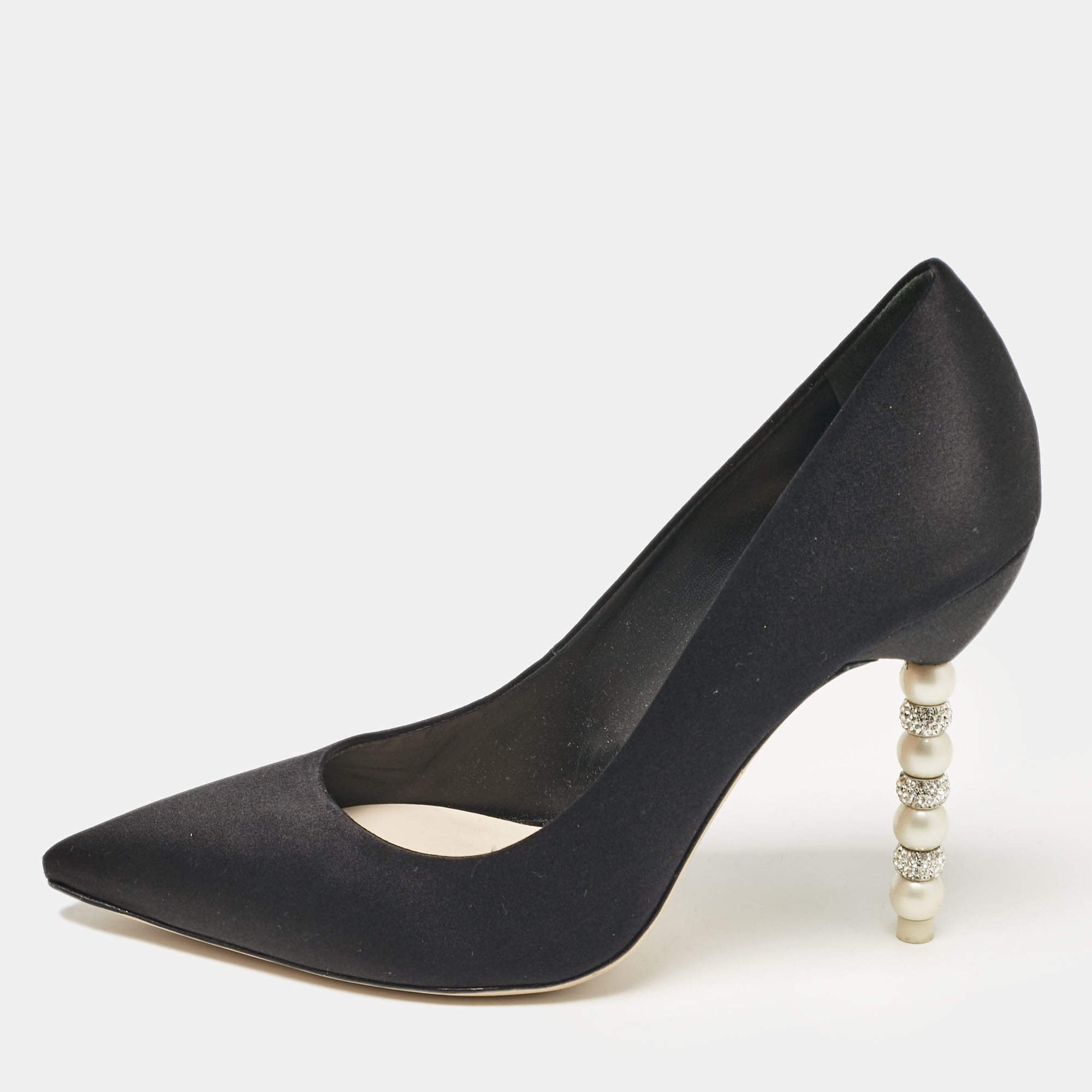 Pre Owned Sophia Webster Black Satin Coco Crystal Pumps Size 38.5