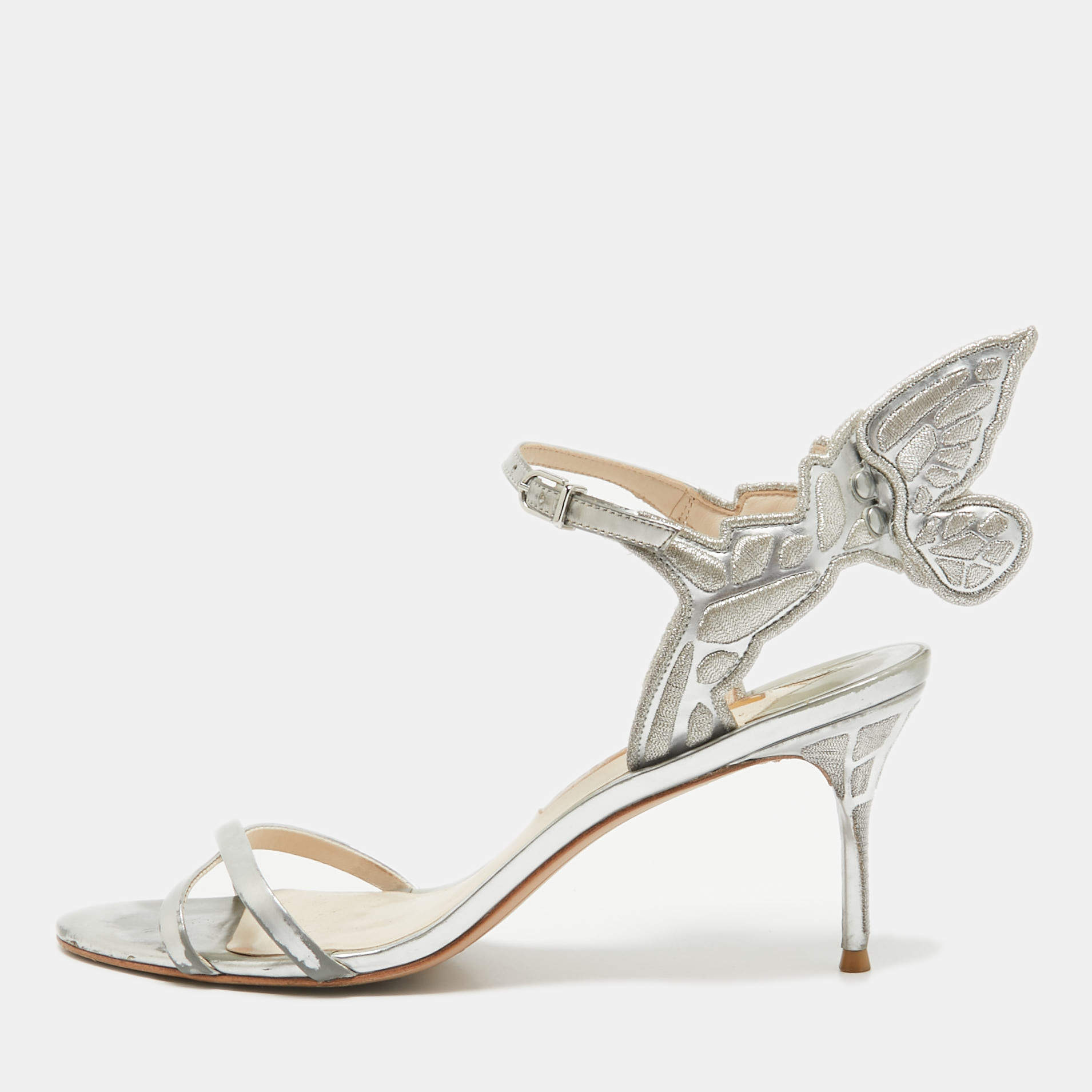 Pre Owned Sophia Webster Silver Faux Leather Butterfly Ankle Strap Sandals Size 40