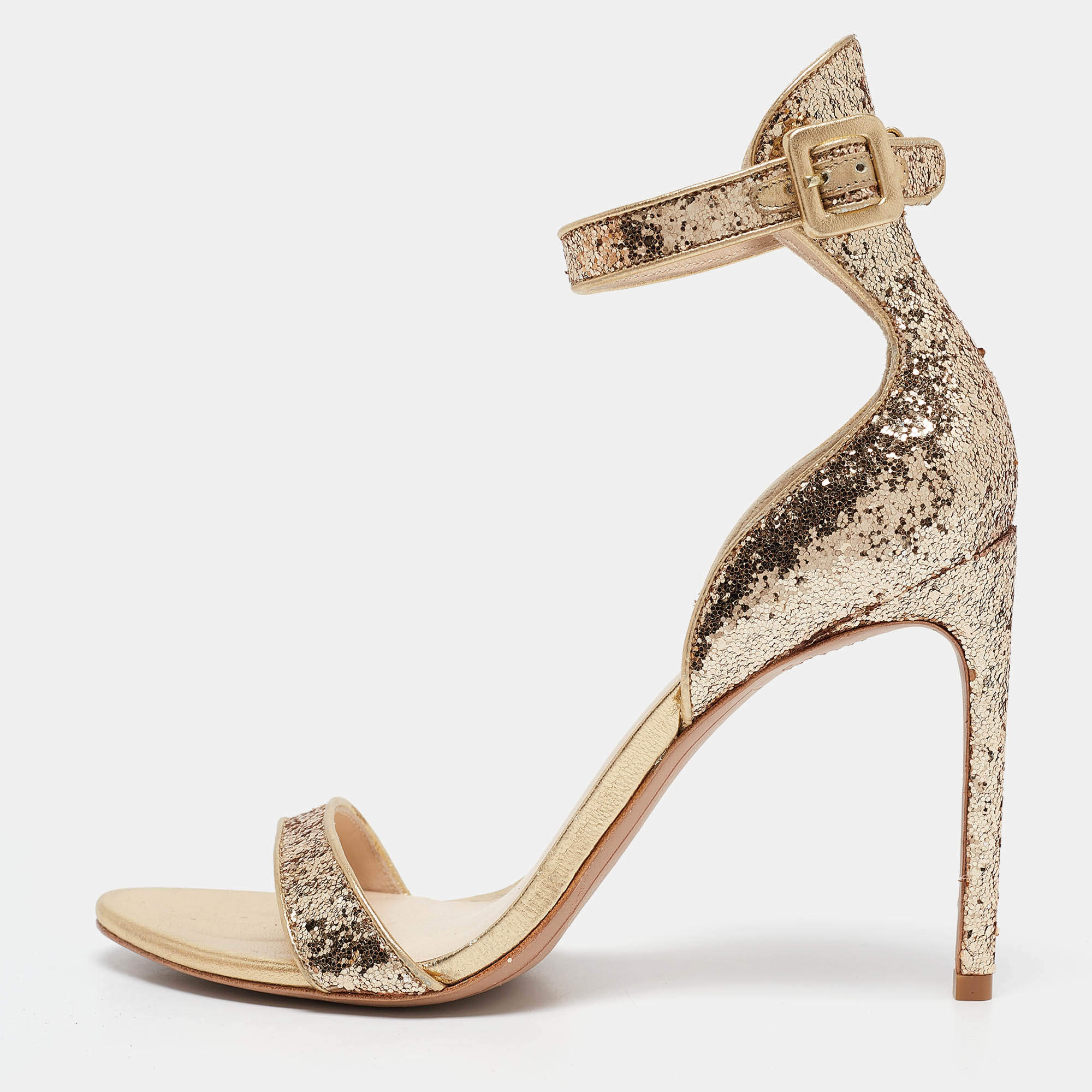 Sophia Webster Gold Glitter And Leather Nicole Ankle Strap Sandals Size 40