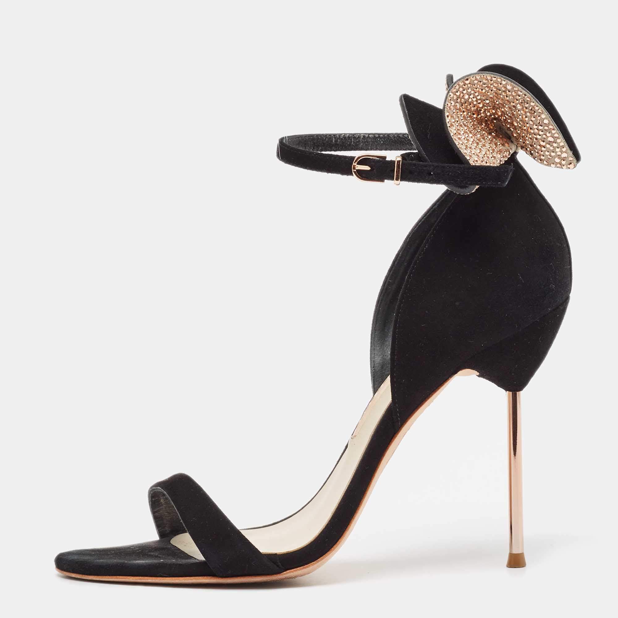 Pre Owned Sophia Webster Black Suede Chiara Bow Ankle Strap Sandals Size 39