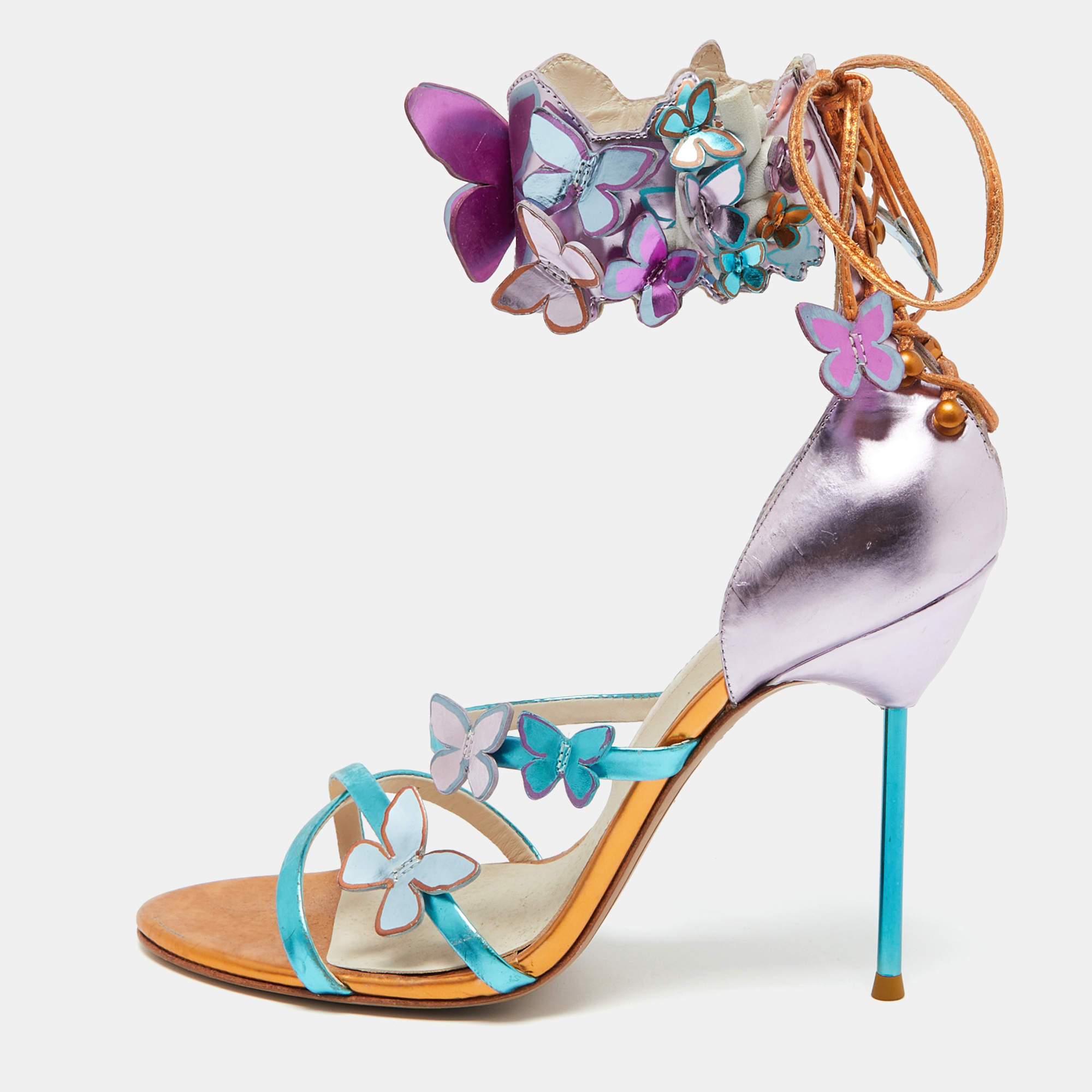 Sophia Webster Metallic Multicolor Leather Harmony Butterfly Ankle Cuff Sandals Size 40