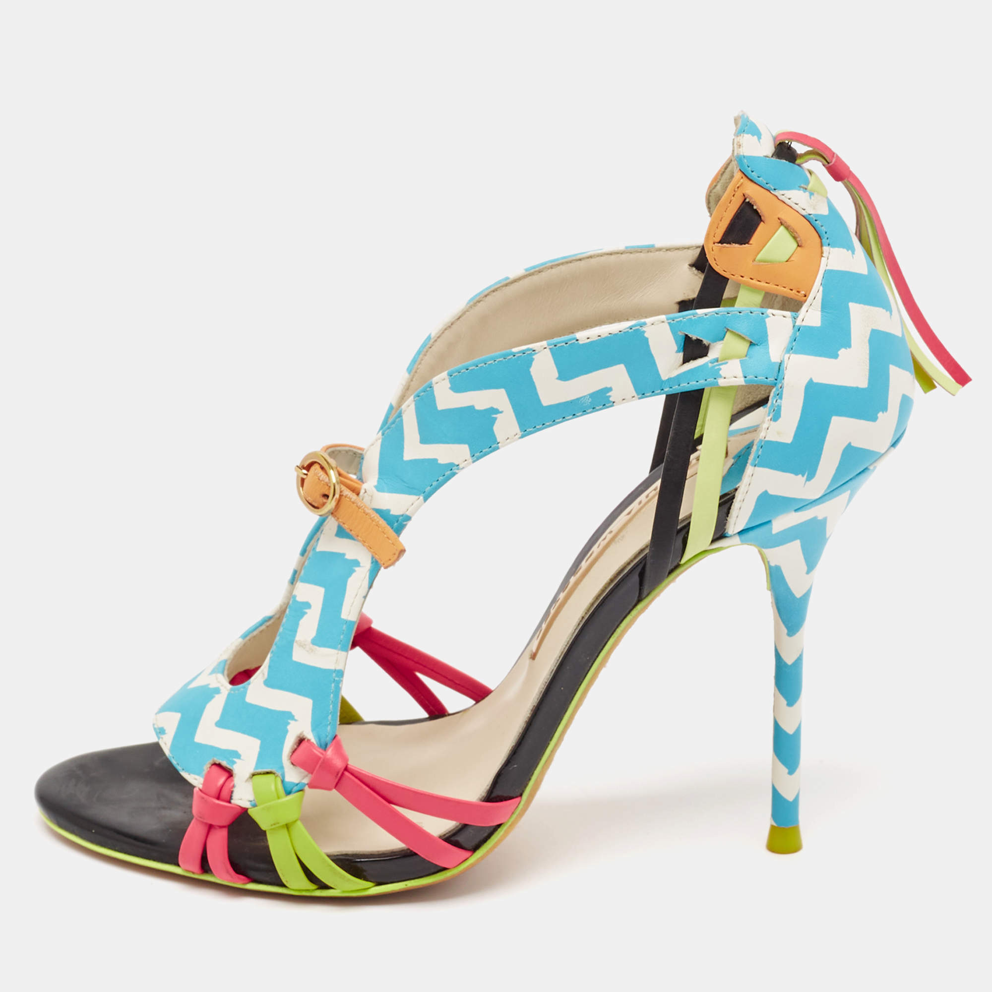 Sophia Webster Multicolor Zig Zag Print Leather Ankle Strap Sandals Size 36