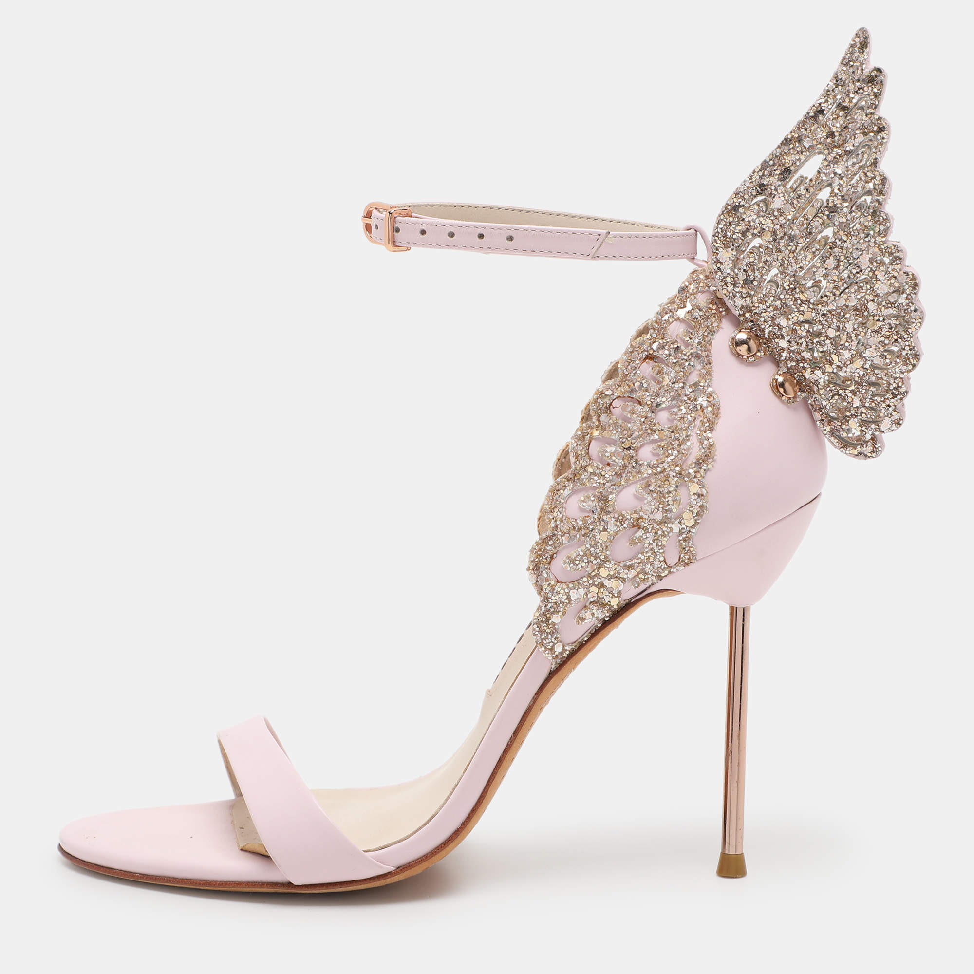 Sophia Webster Pink Glitter and Leather Chiara Butterfly Ankle Strap Sandals Size 38
