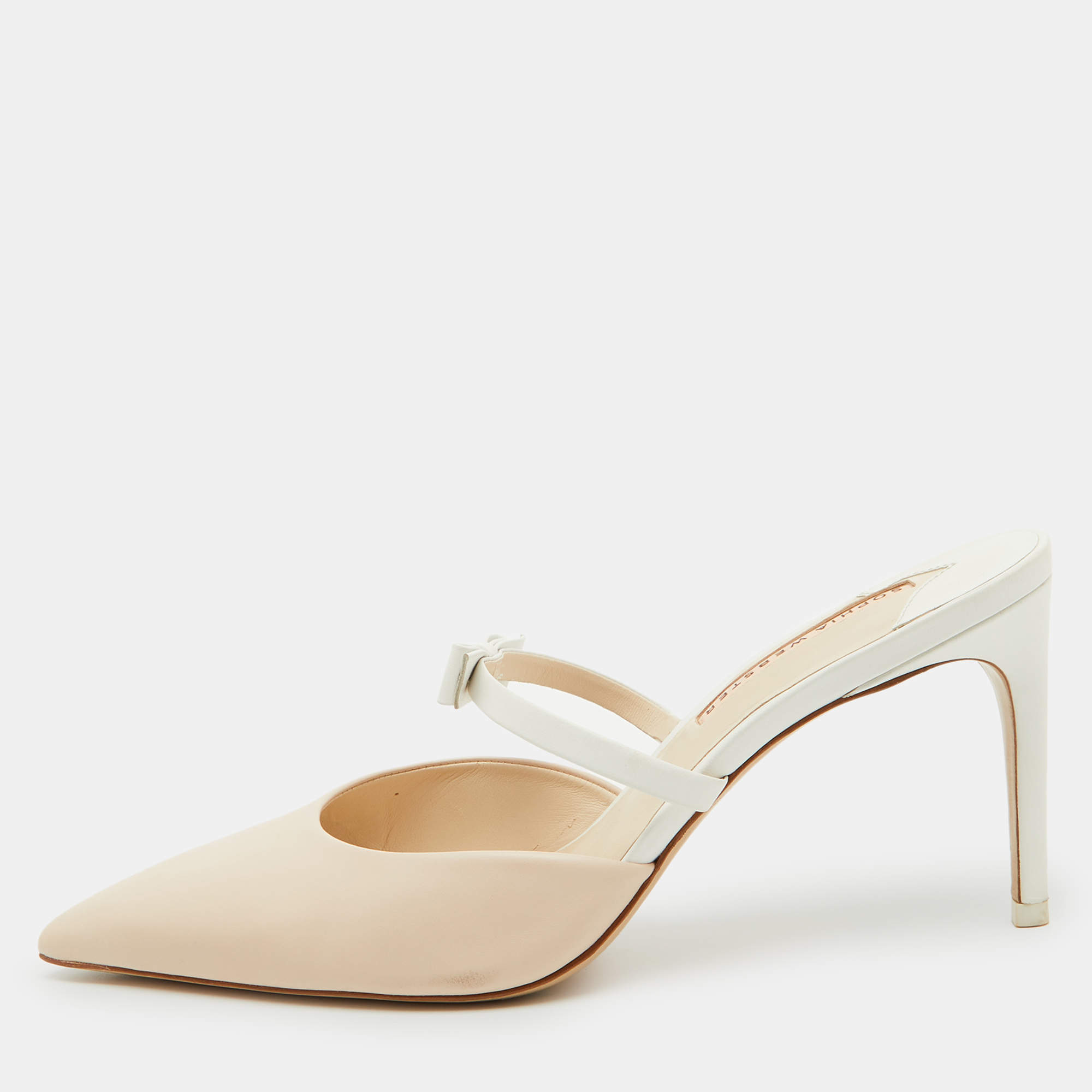 Sophia Webster Beige/White Leather Pointed Toe Mules Size 41