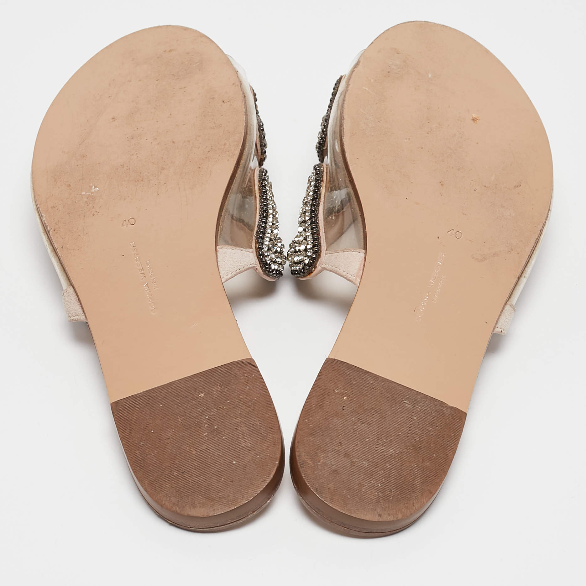 Pre Owned Sophia Webster Transparent PVC Crystal Embellished Madame Butterfly Flat Sandals Size 40
