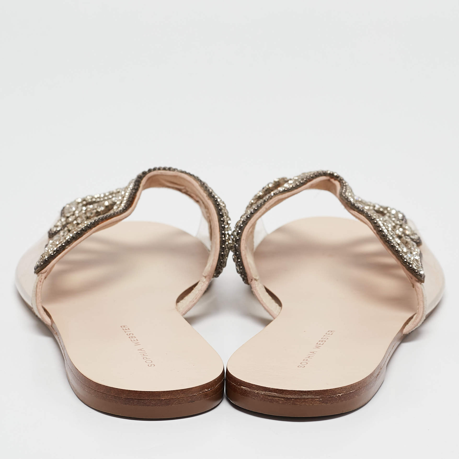 Pre Owned Sophia Webster Transparent PVC Crystal Embellished Madame Butterfly Flat Sandals Size 40