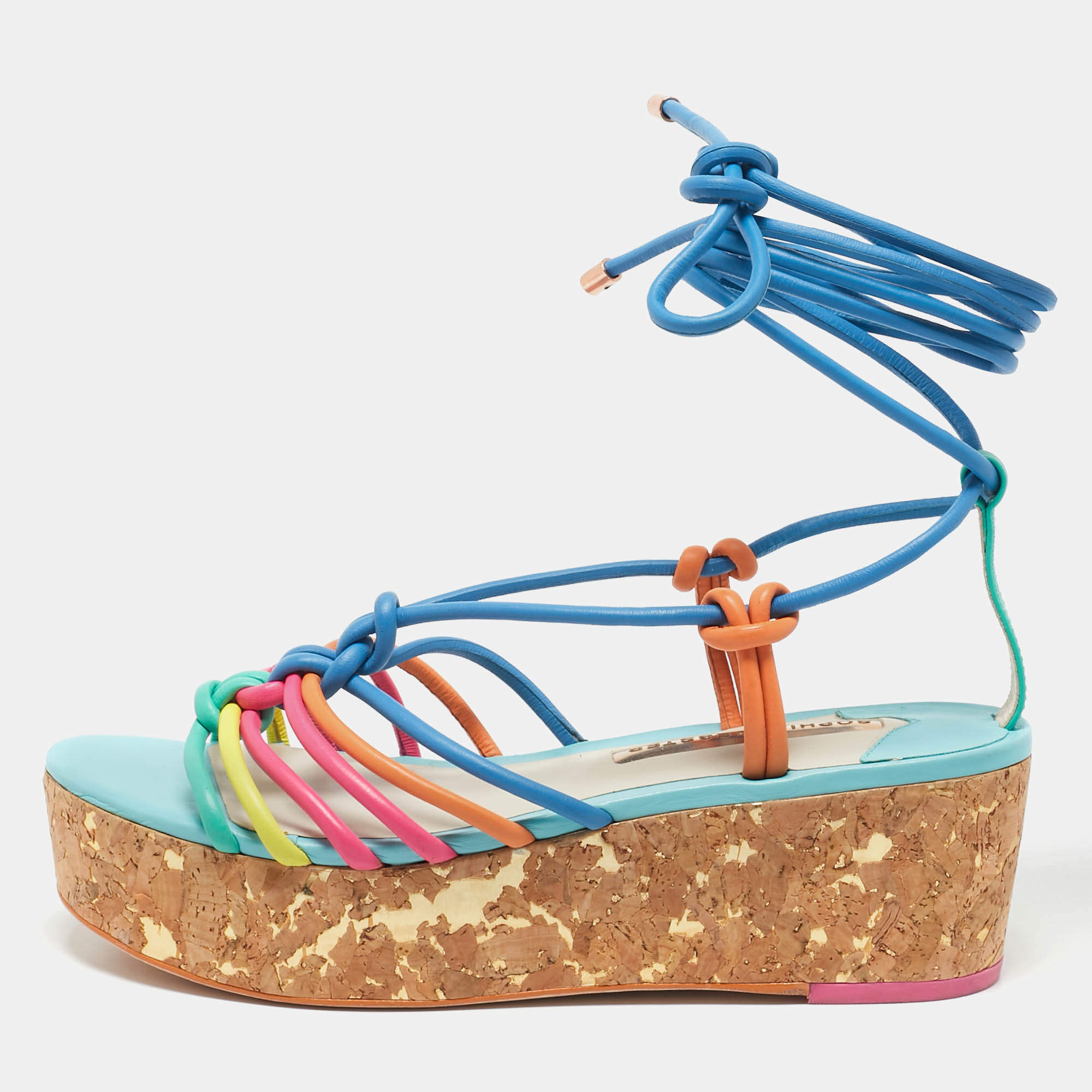 Sophia Webster Multicolor Leather Cord Copacabana Platform Sandals Size 37.5