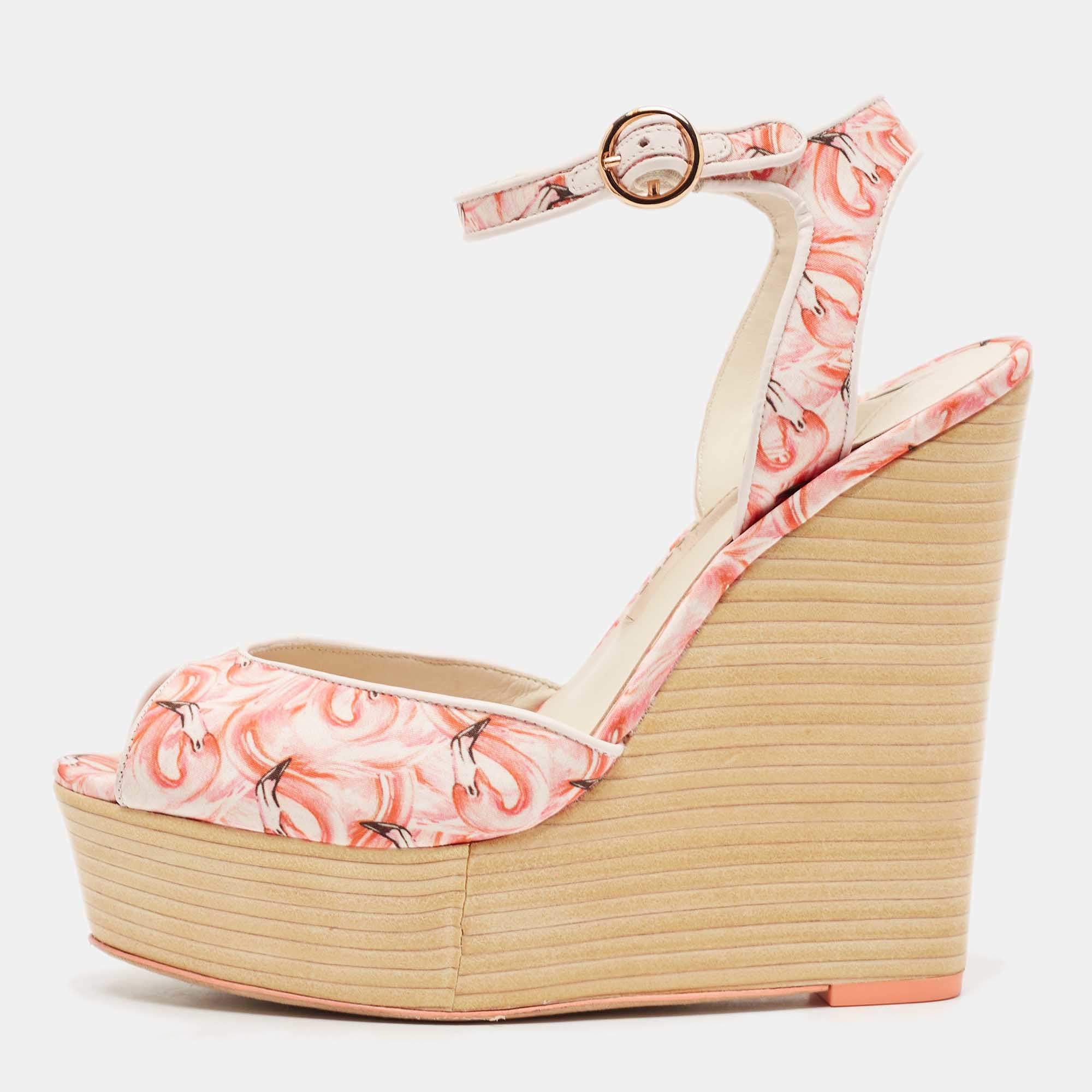 Sophia Webster Multicolor Canvas Lucita Mid Wedge Sandals Size 38