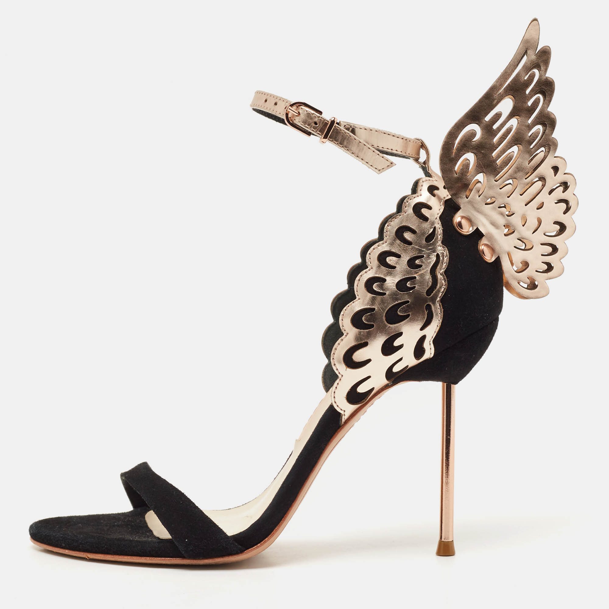 Sophia Webster Black/Rose Gold Suede and Leather Evangeline Open Toe Sandals Size 36.5