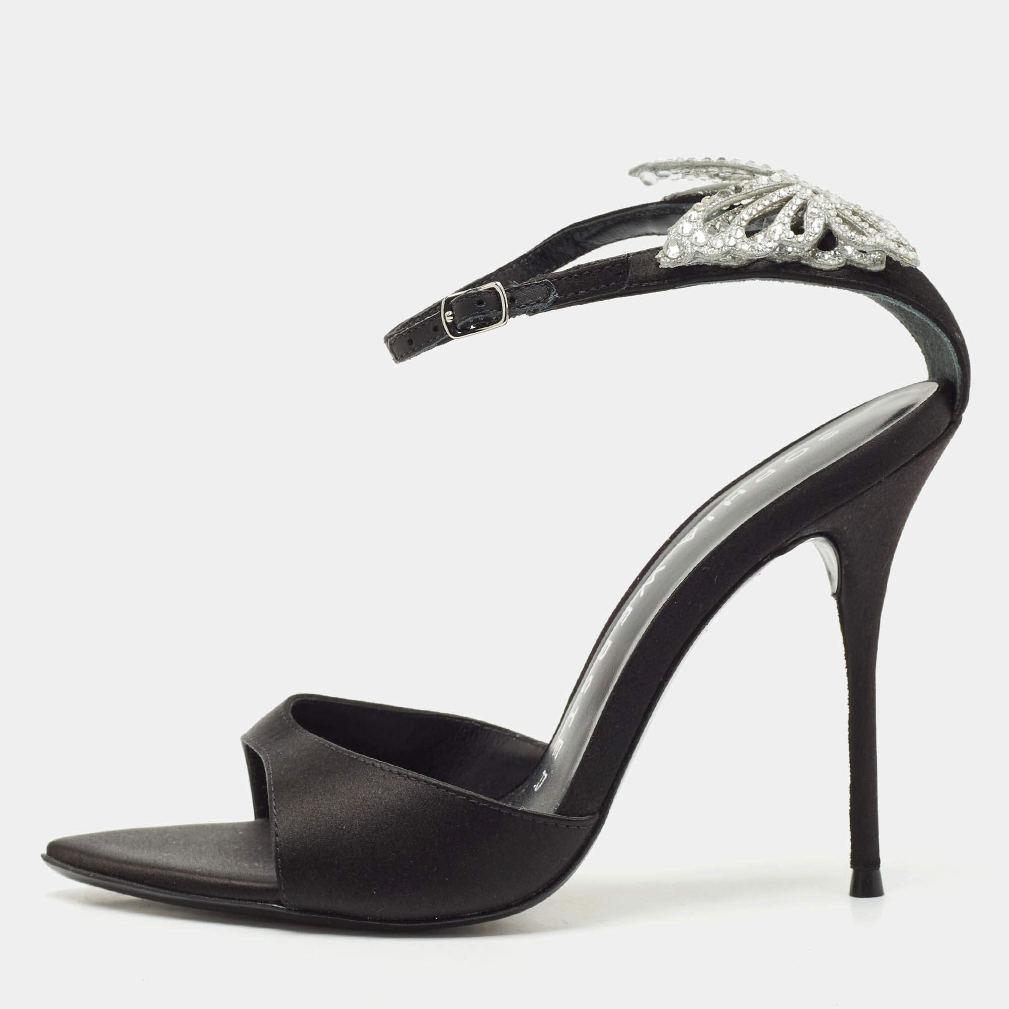 Sophia Webster Black Satin Crystal Embellished Ankle Strap Sandals Size 38