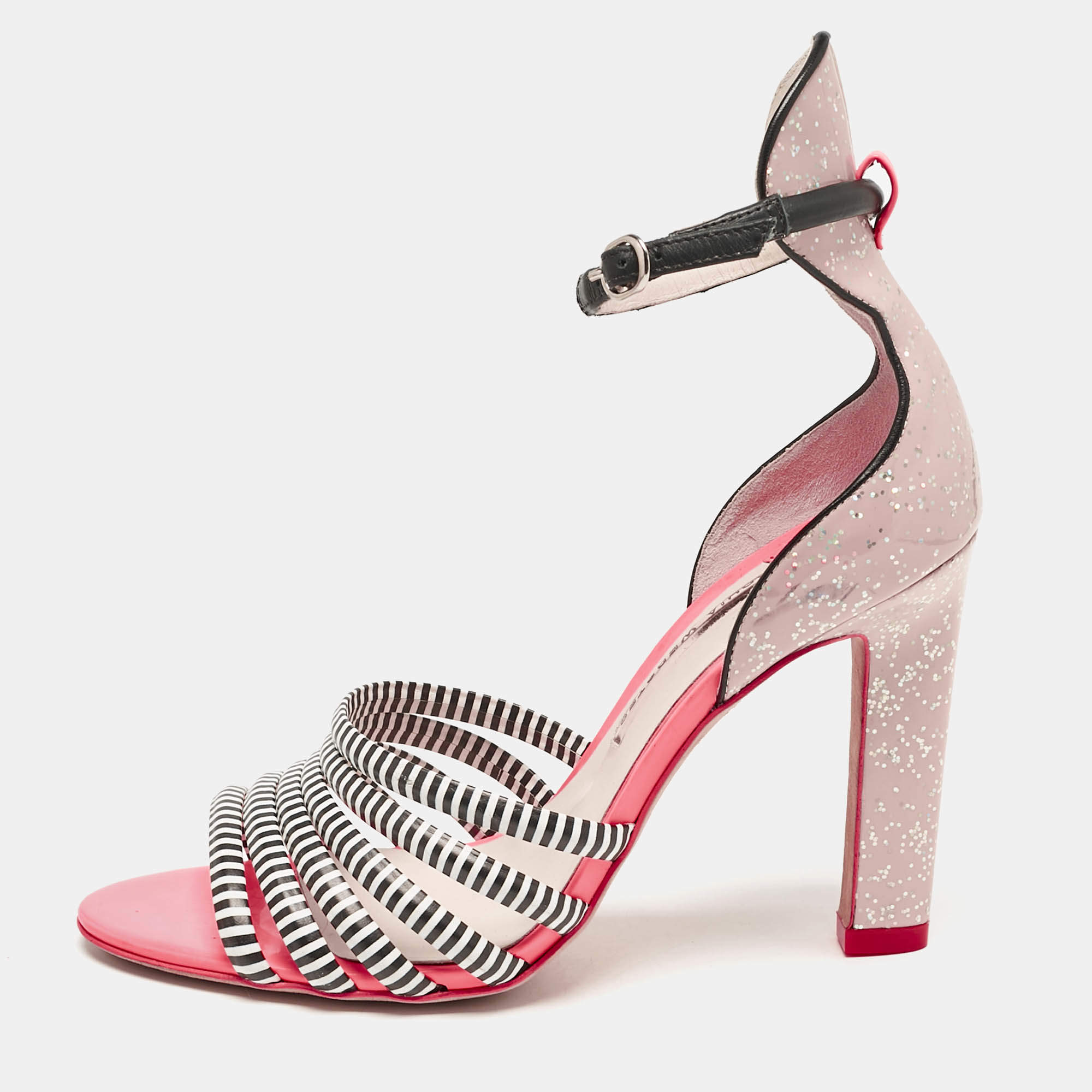 Sophia Webster Multicolour Glitter Leather Ankle Strap Sandals Size 40
